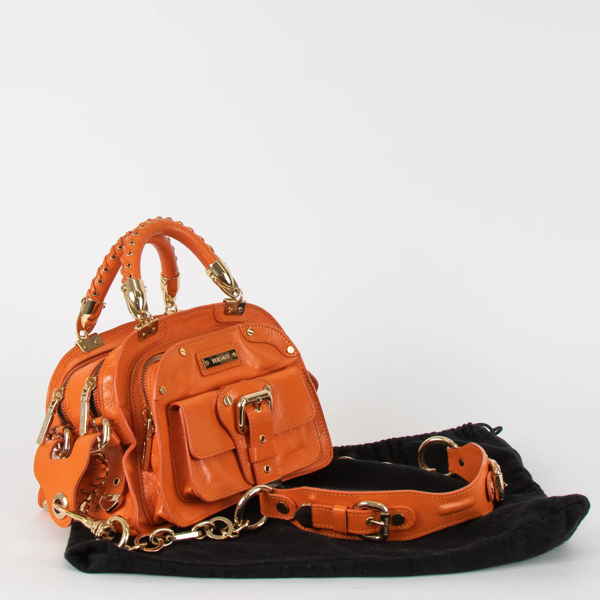 Versace Orange Leather Gold Hardware Mini Satchel - Image 2