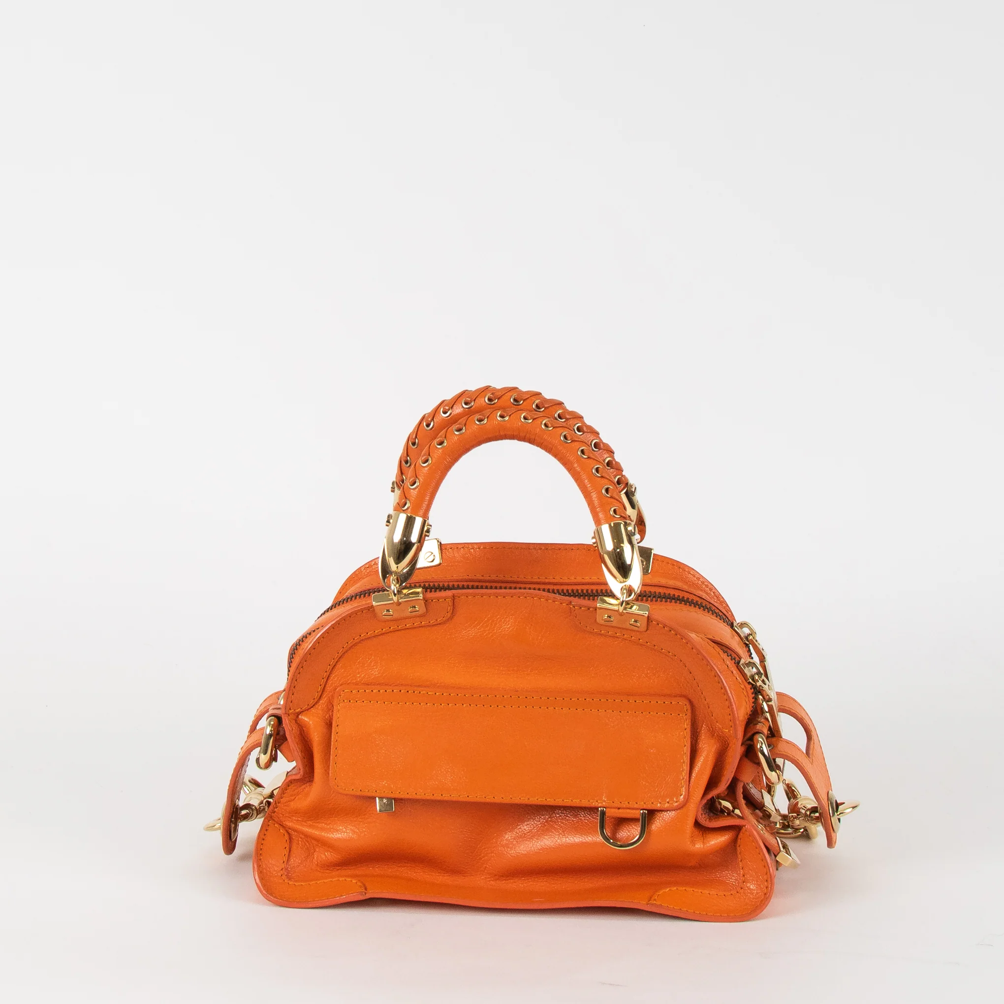Versace Orange Leather Gold Hardware Mini Satchel - Image 4