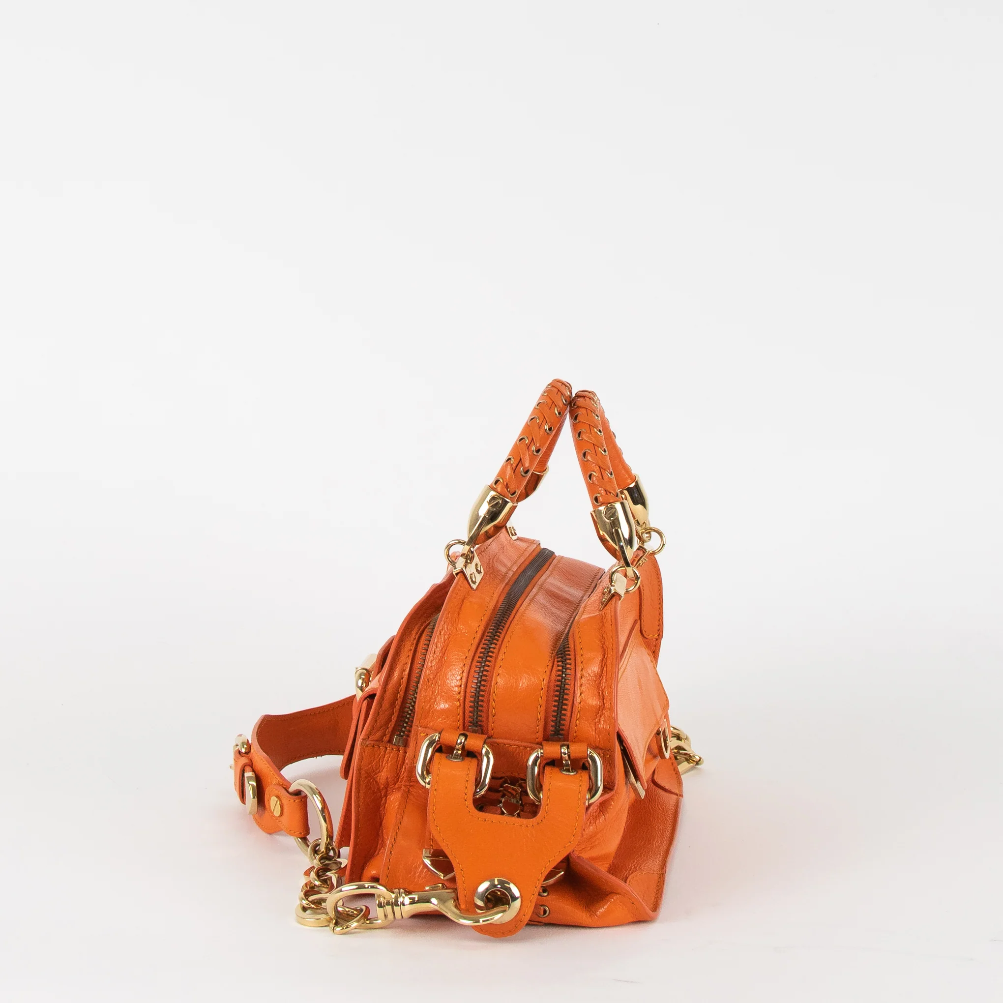 Versace Orange Leather Gold Hardware Mini Satchel - Image 5