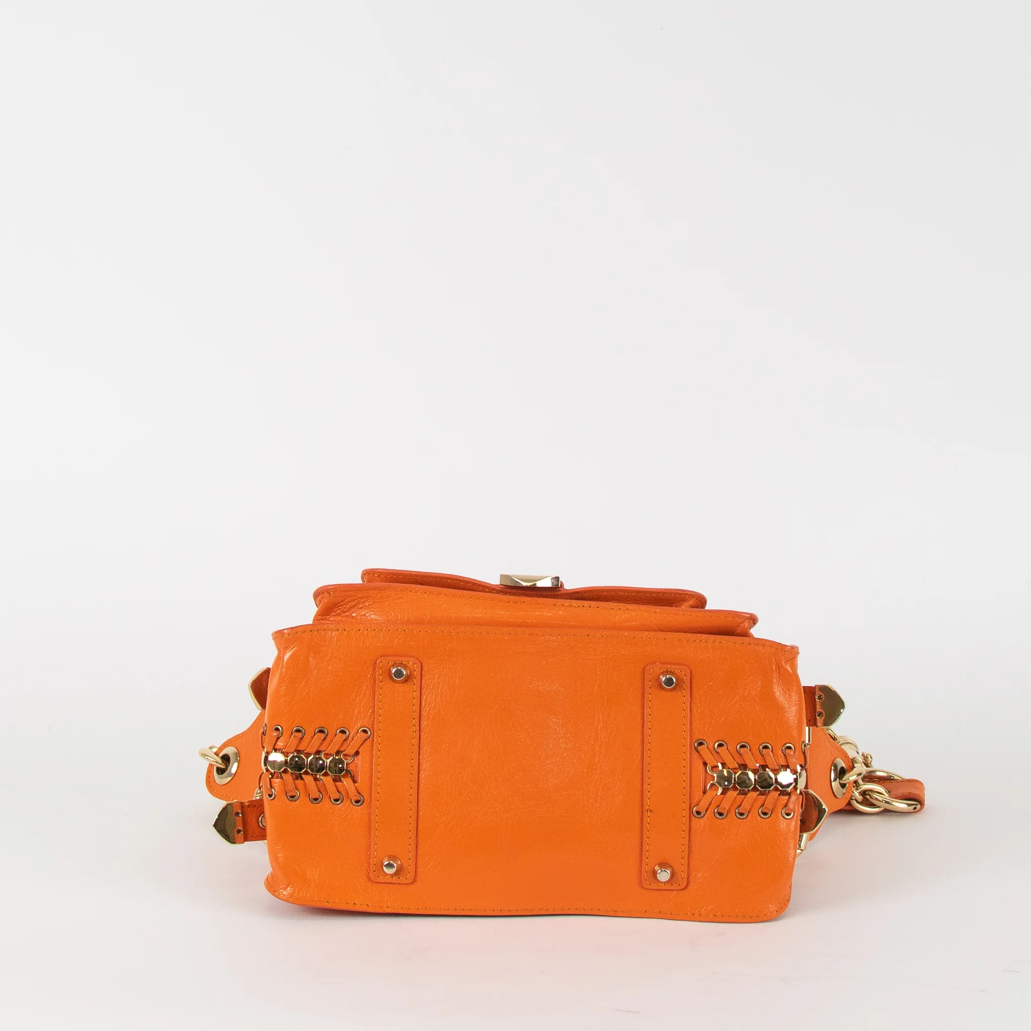 Versace Orange Leather Gold Hardware Mini Satchel - Image 6