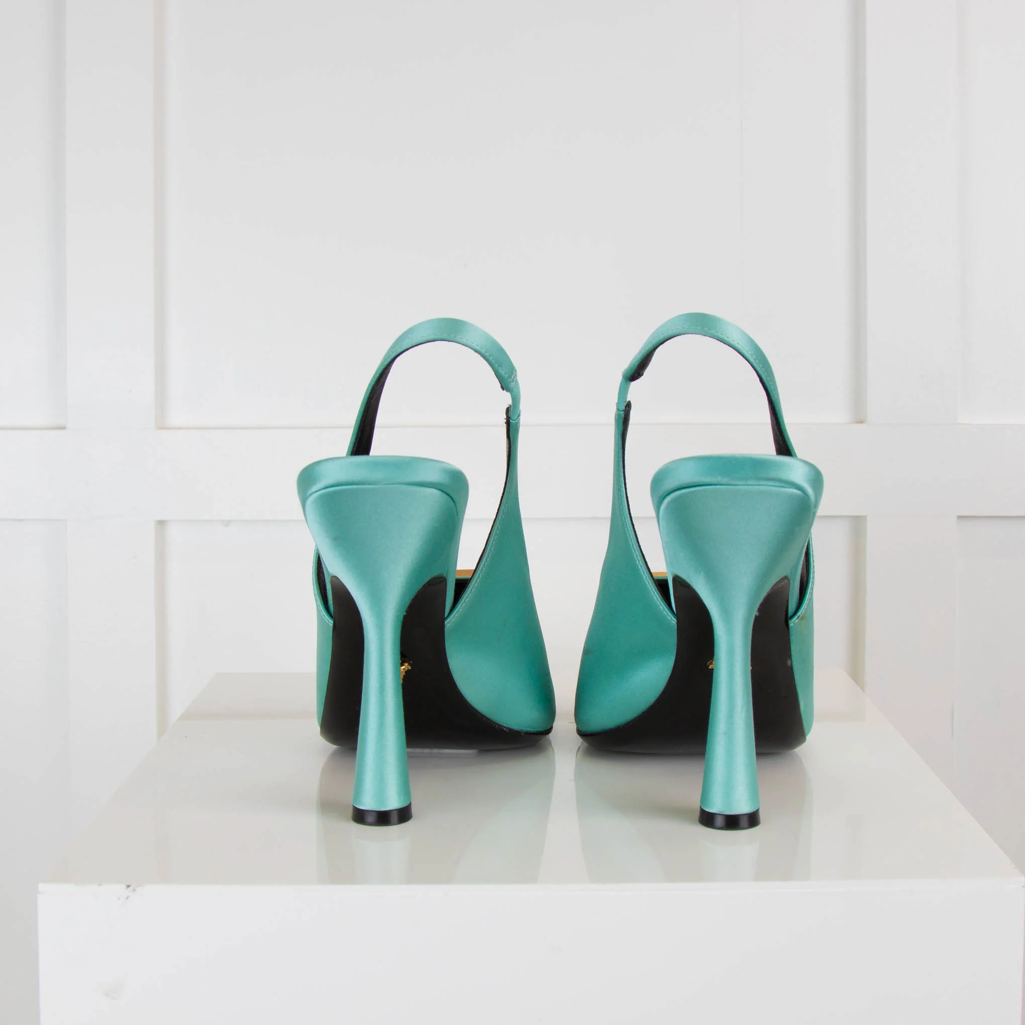 Versace Turquoise Medusa-Plaque Heeled Slingbacks Shoes - Image 4