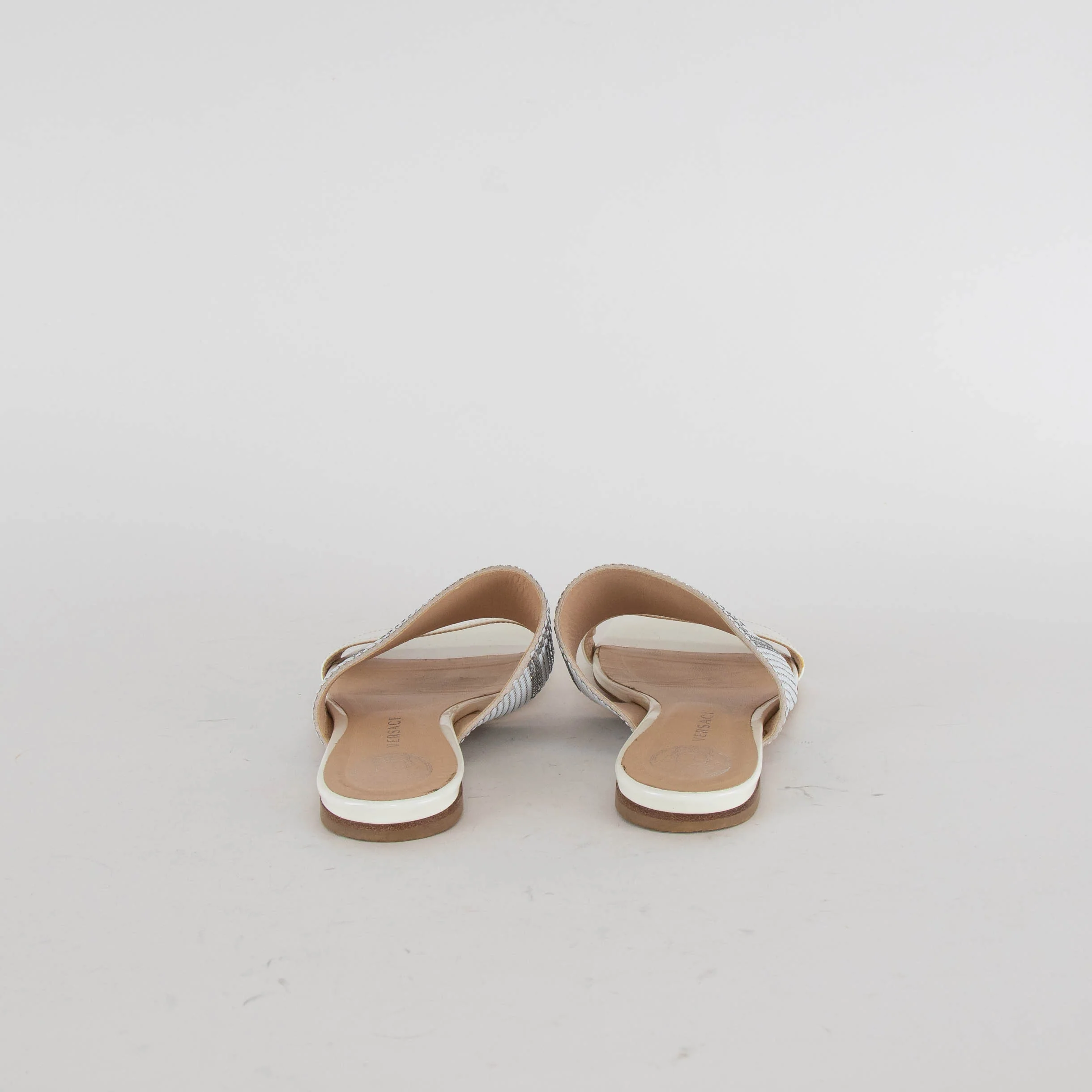 Versace White Patent Diamante Flat Sandals - Image 3