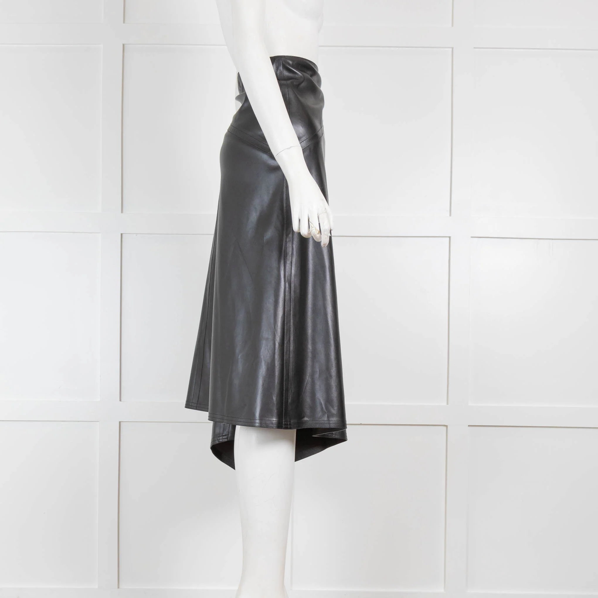 Victor Alfaro Black Faux Leather Asymmetrical Skirt - Image 2