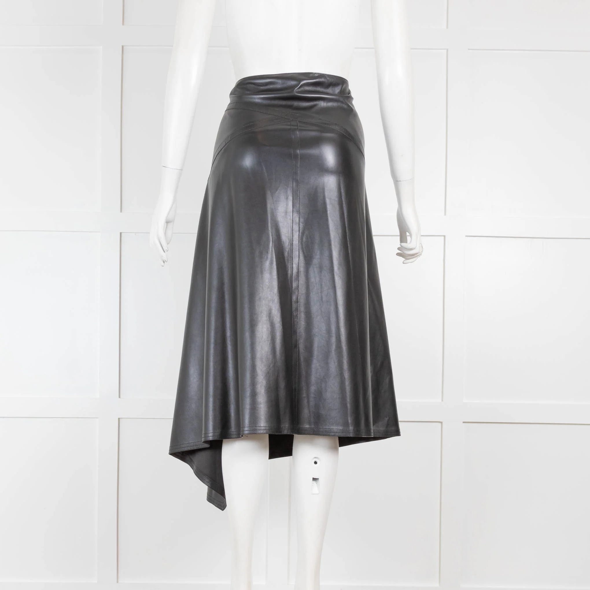 Victor Alfaro Black Faux Leather Asymmetrical Skirt - Image 3