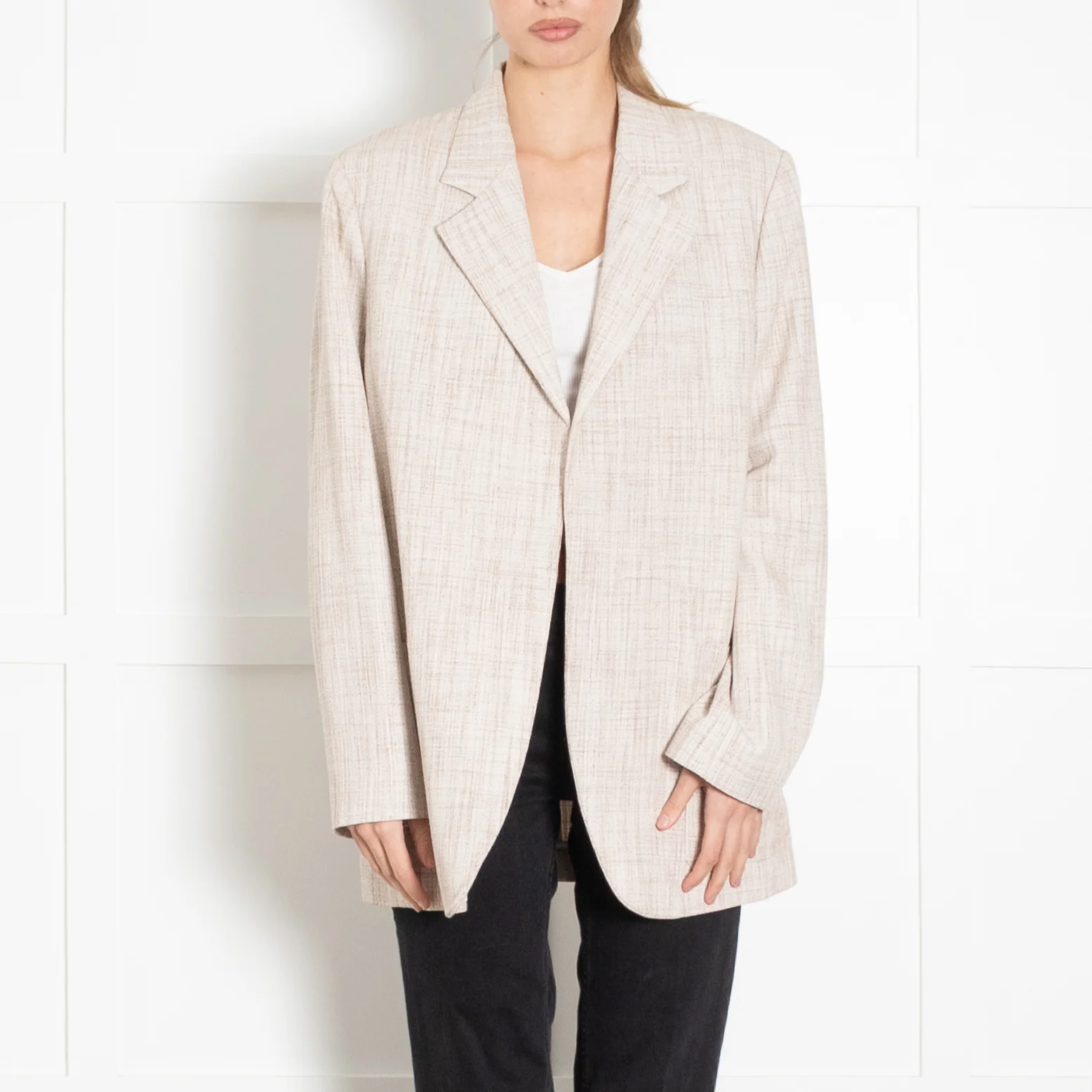Victoria Beckham Beige & Cream Check Pattern Jacket - Image 2