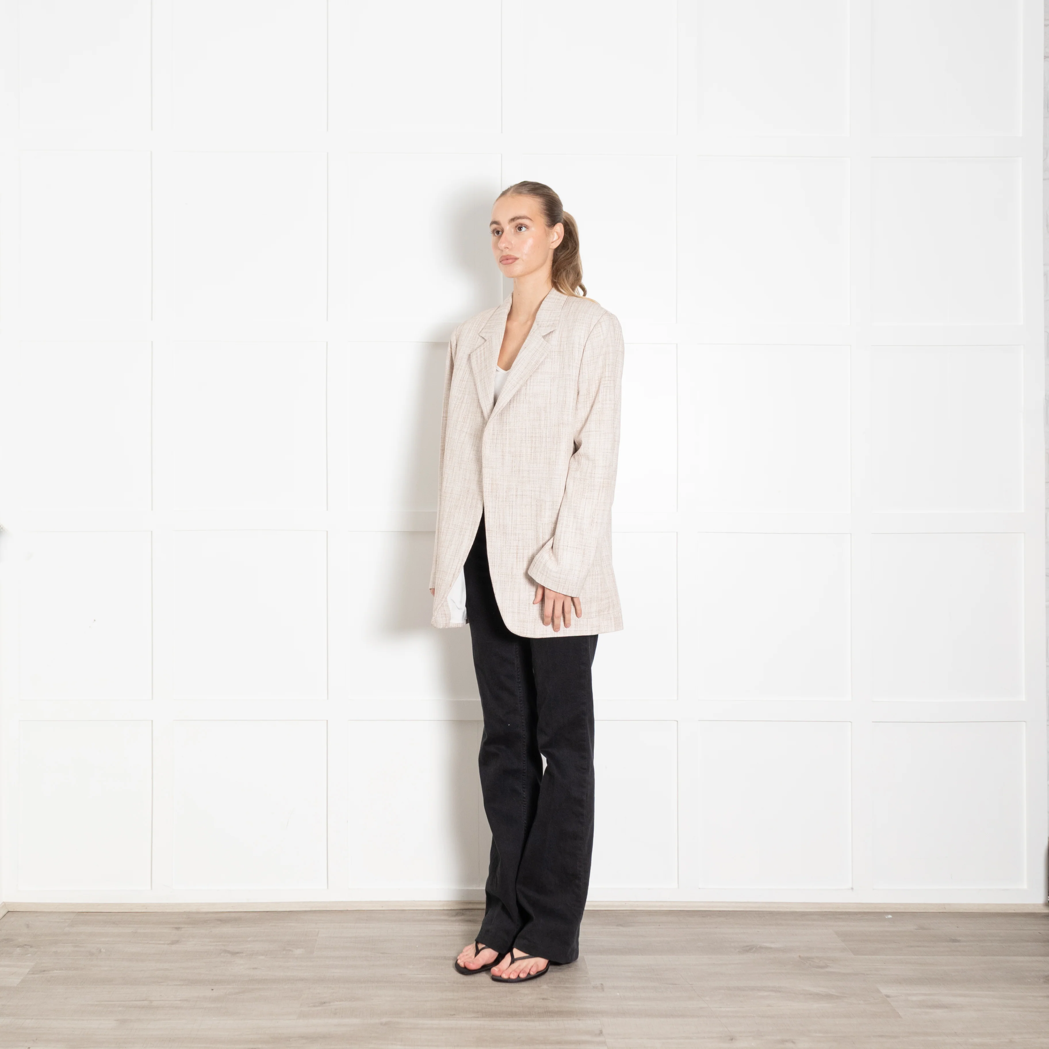 Victoria Beckham Beige & Cream Check Pattern Jacket - Image 3