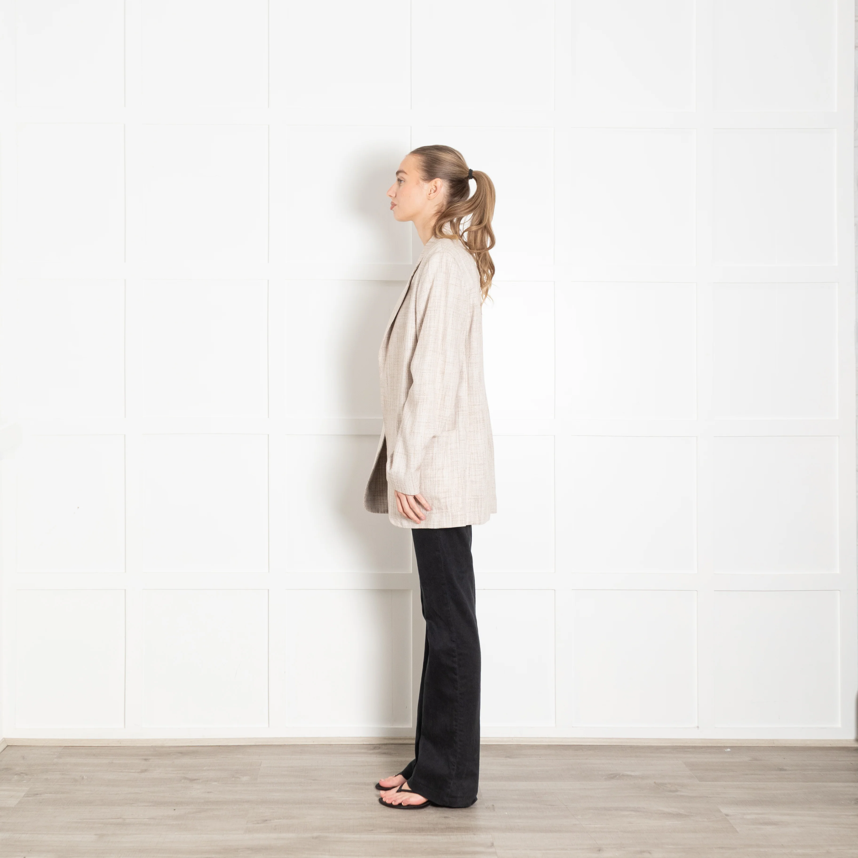 Victoria Beckham Beige & Cream Check Pattern Jacket - Image 4