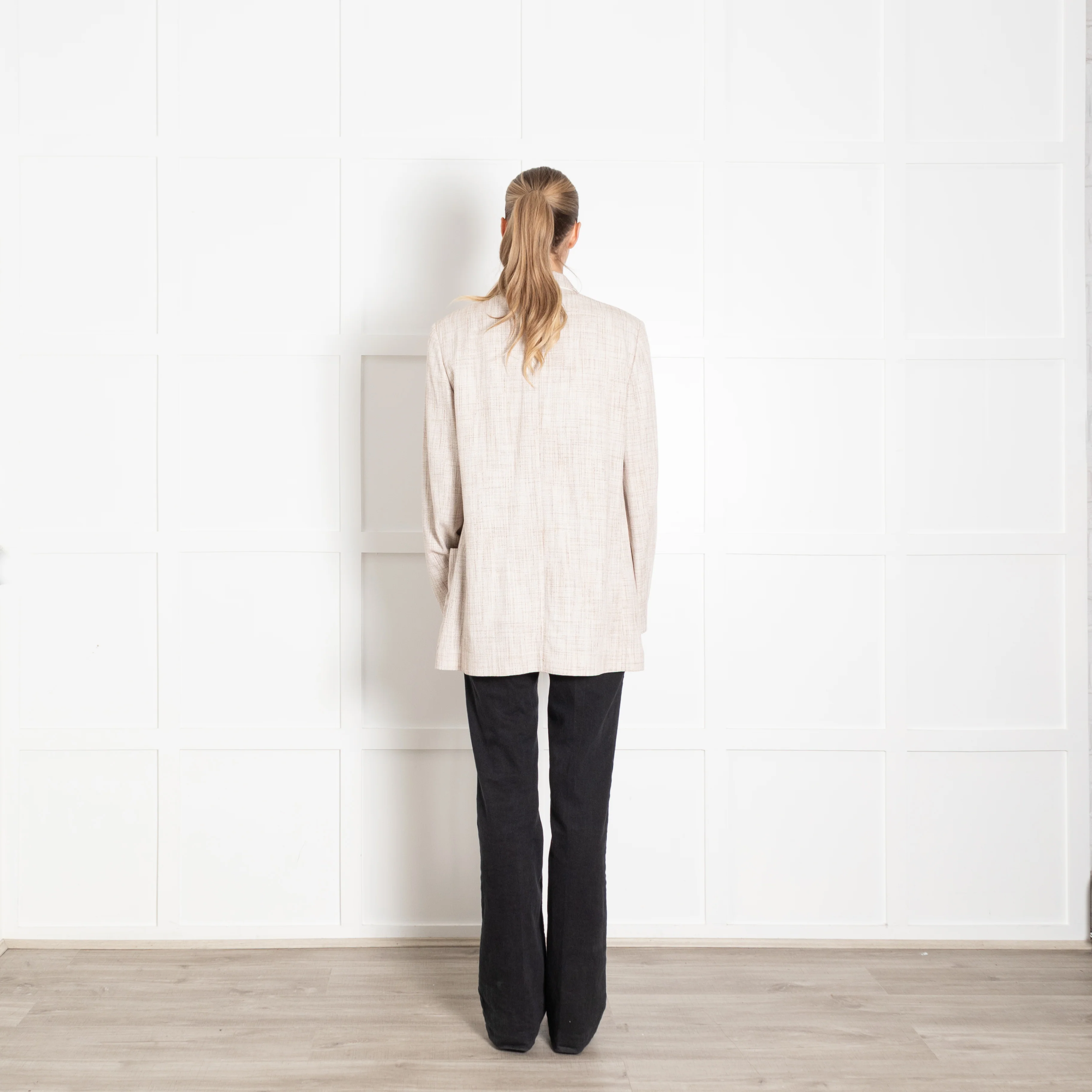 Victoria Beckham Beige & Cream Check Pattern Jacket - Image 5