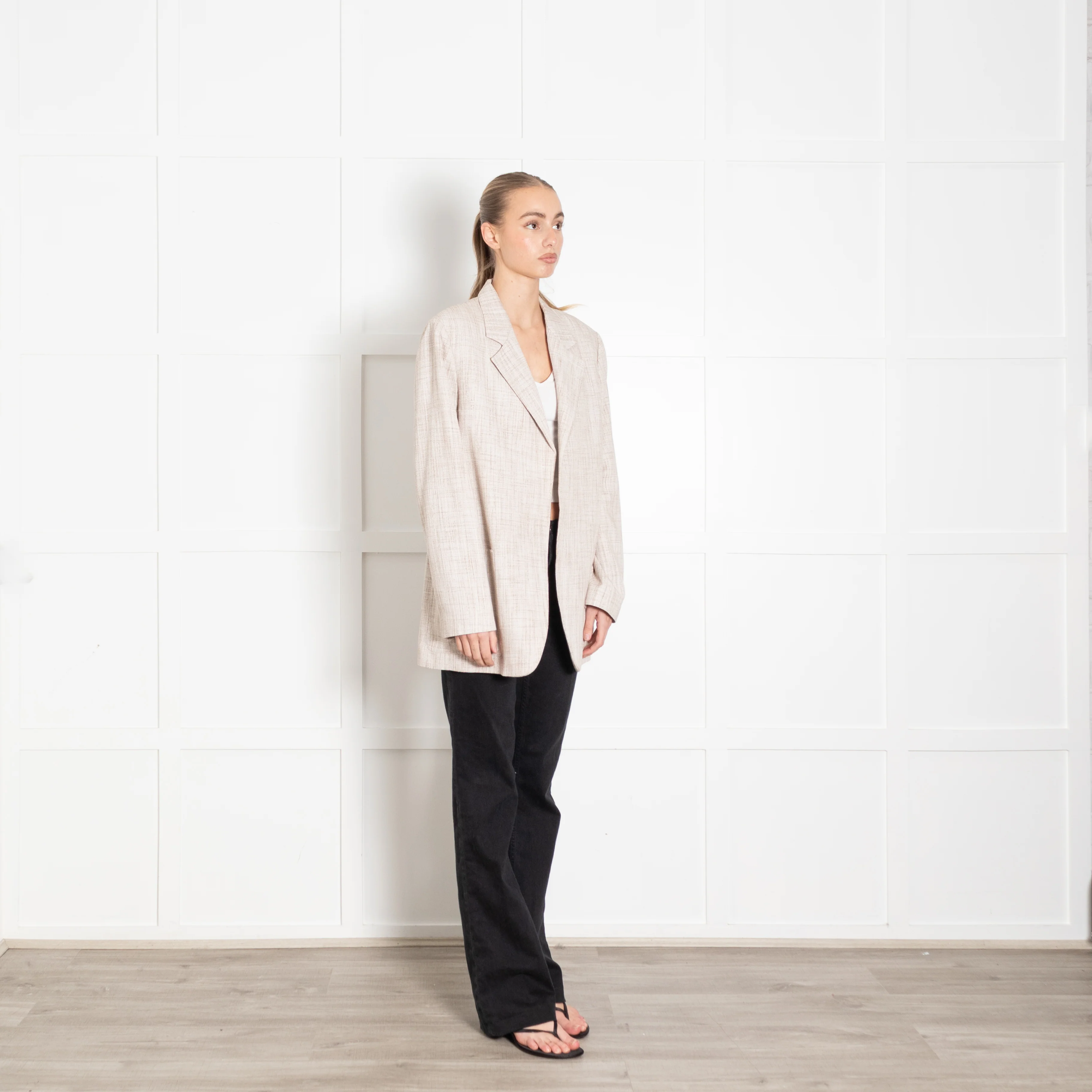 Victoria Beckham Beige & Cream Check Pattern Jacket - Image 7