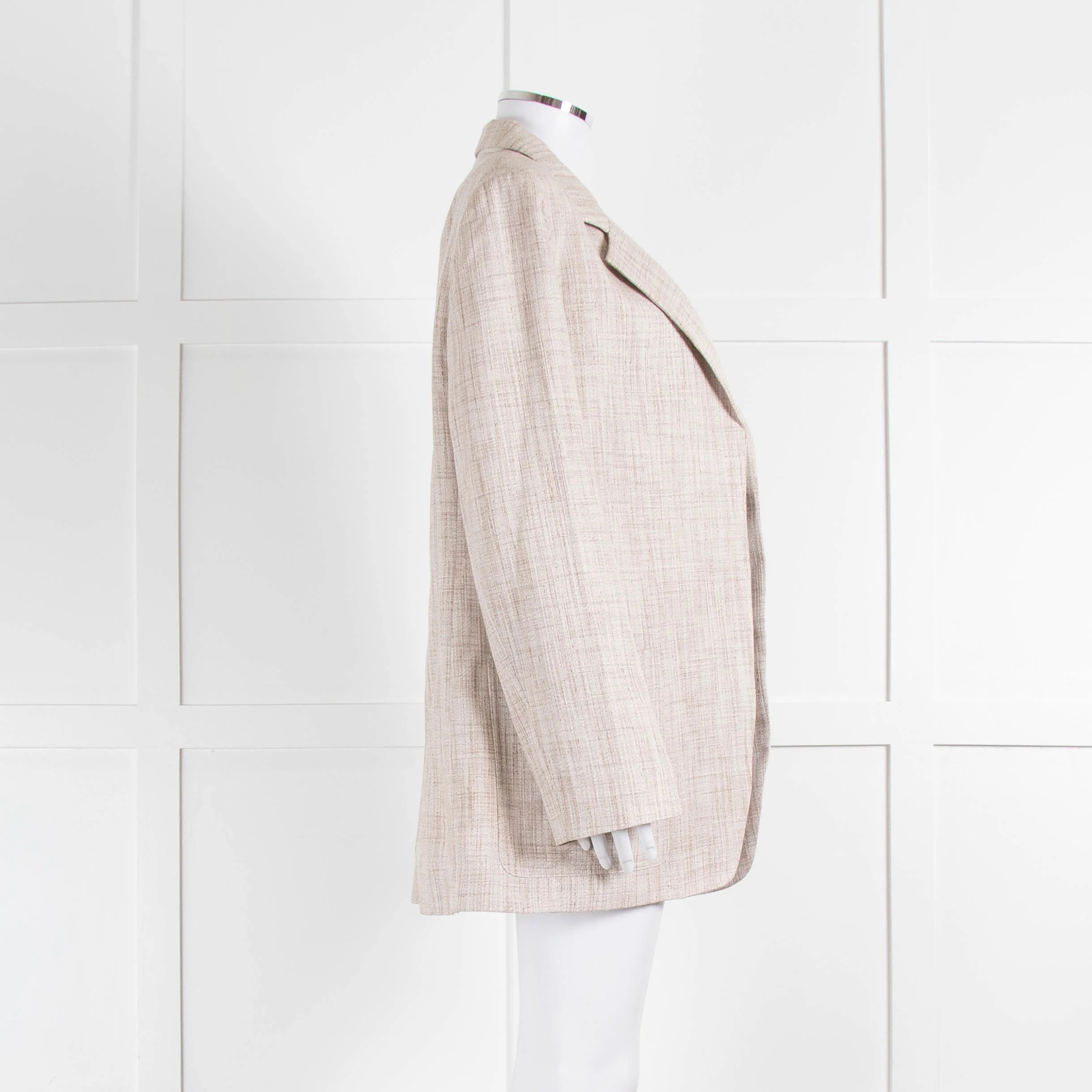 Victoria Beckham Beige Cream Melange Longline Blazer - Image 3