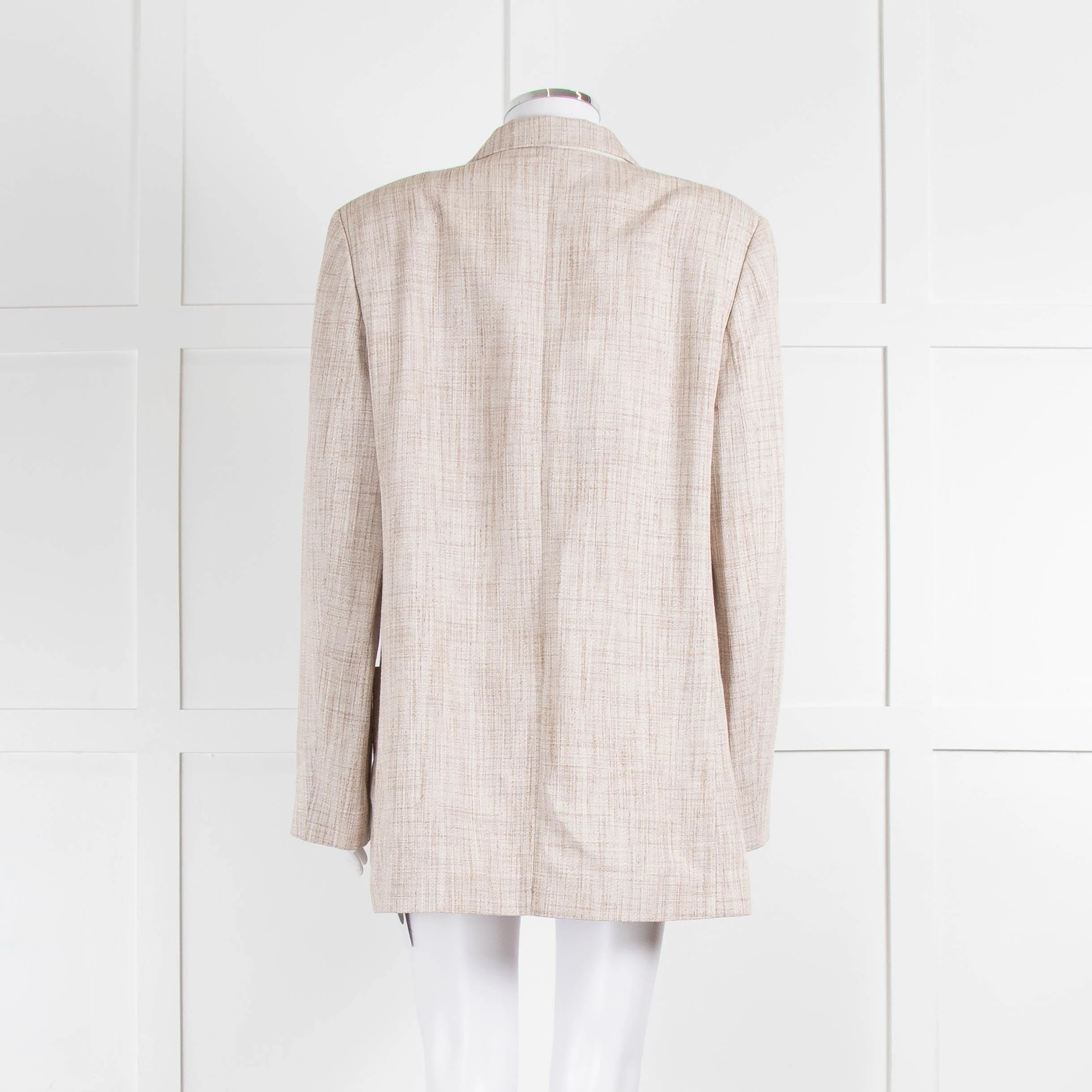Victoria Beckham Beige Cream Melange Longline Blazer - Image 5