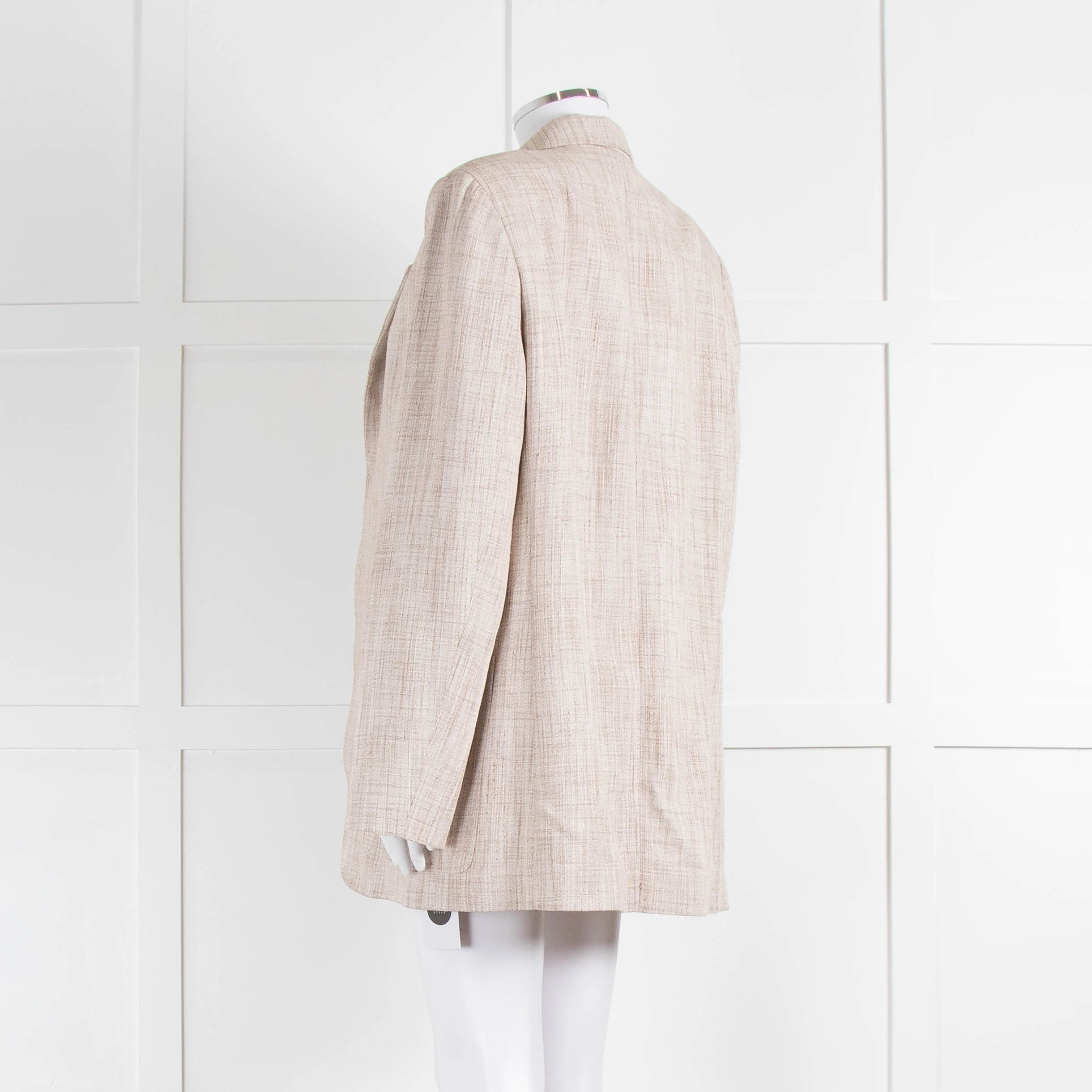 Victoria Beckham Beige Cream Melange Longline Blazer - Image 6