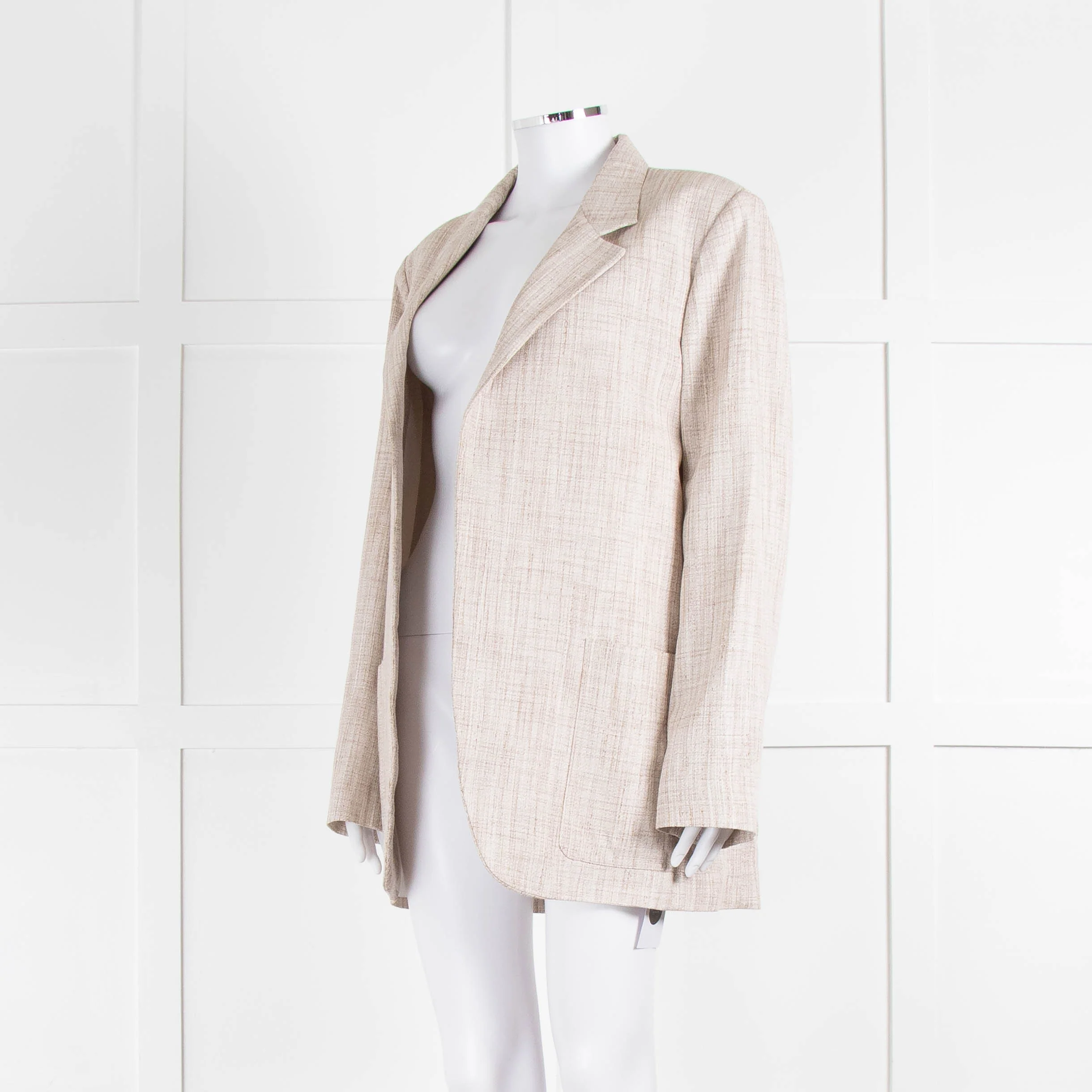 Victoria Beckham Beige Cream Melange Longline Blazer - Image 8