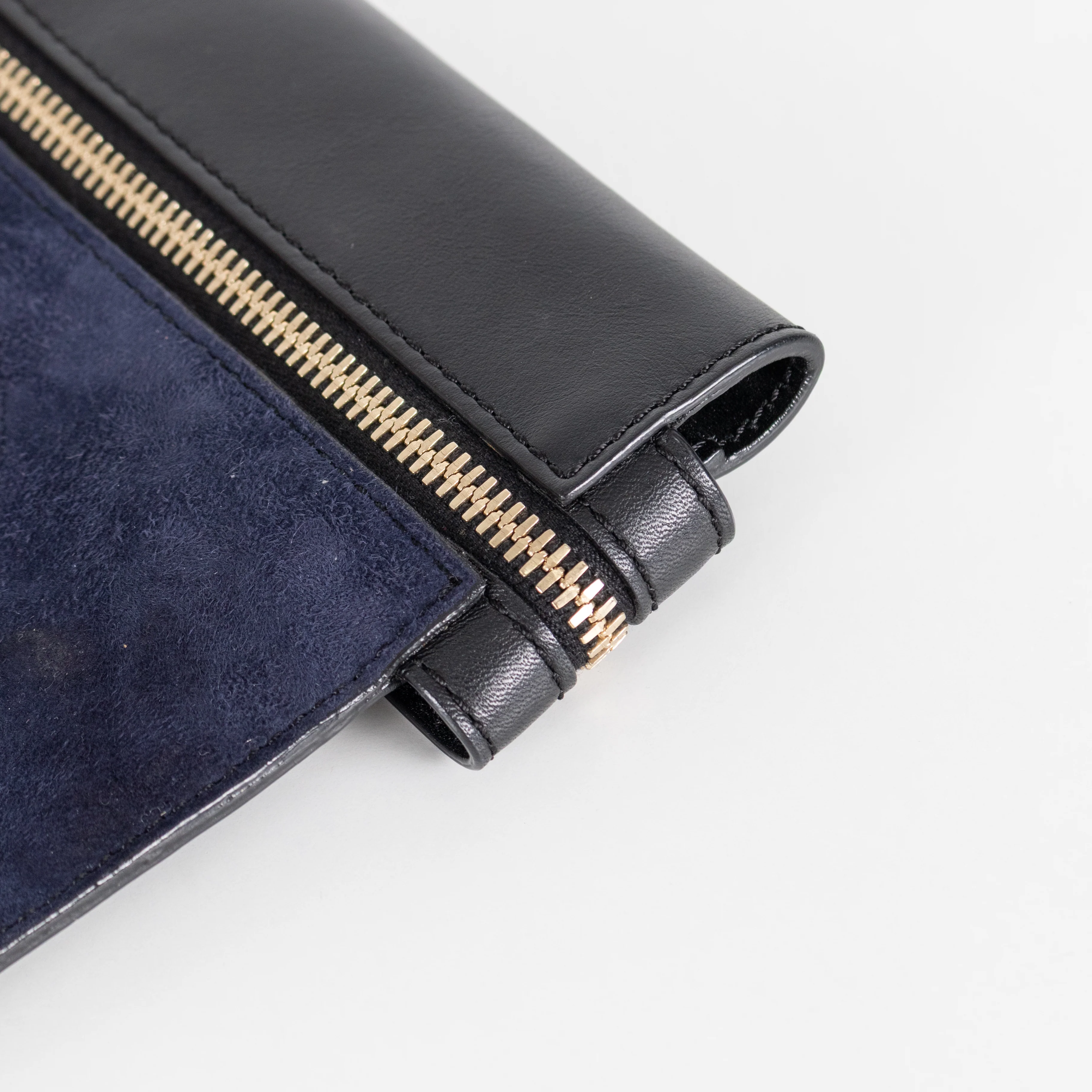 Victoria Beckham Black Navy Blue Red Swirl Suede Clutch - Image 12