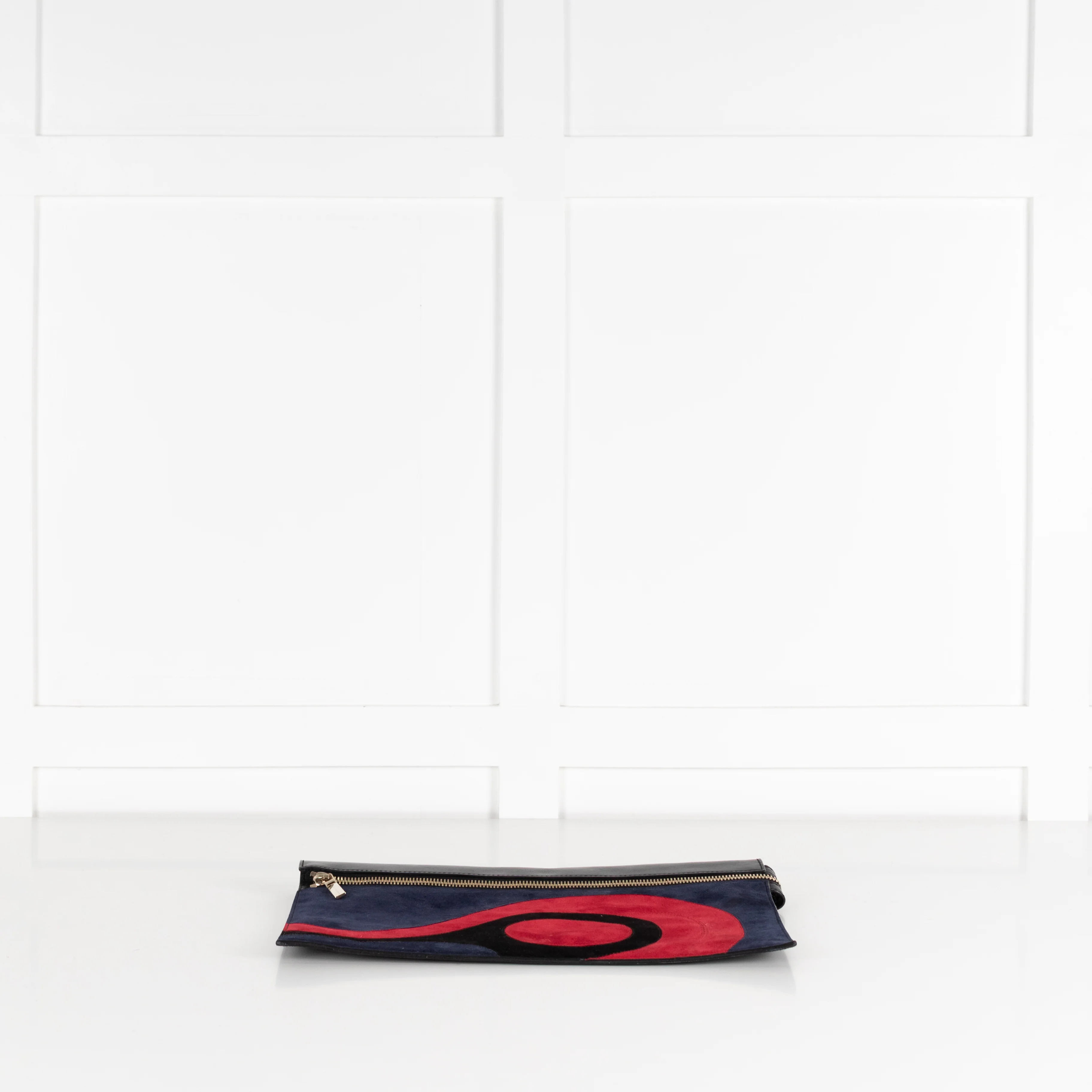 Victoria Beckham Black Navy Blue Red Swirl Suede Clutch - Image 9