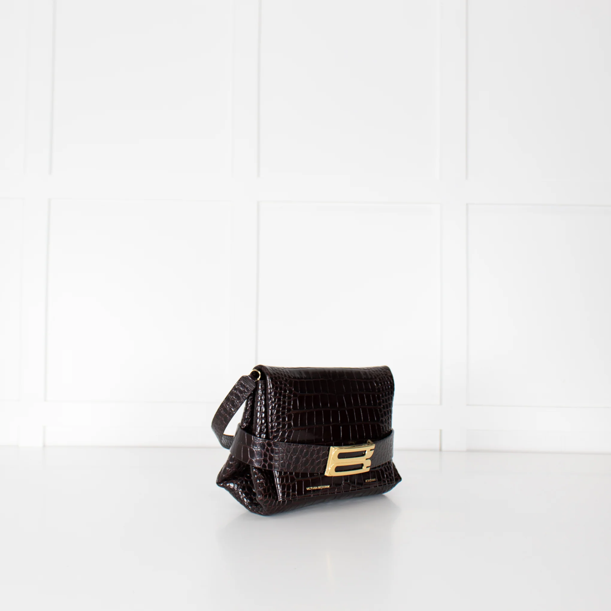 Victoria Beckham Brown Buckle Croc Embossed Bag - Image 3