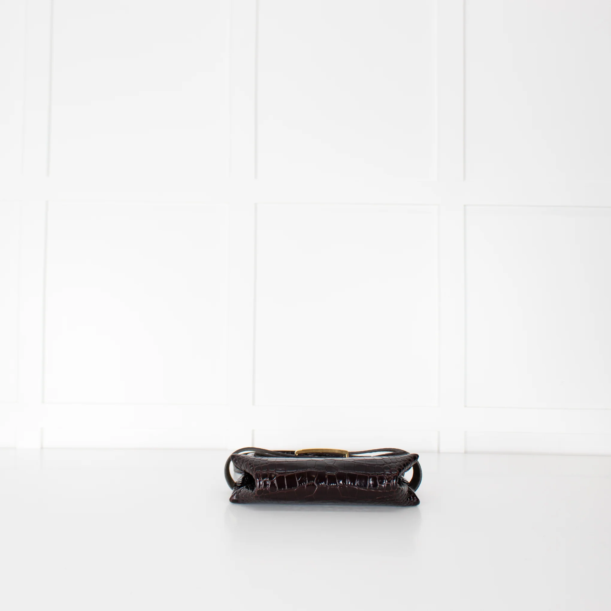 Victoria Beckham Brown Buckle Croc Embossed Bag - Image 7