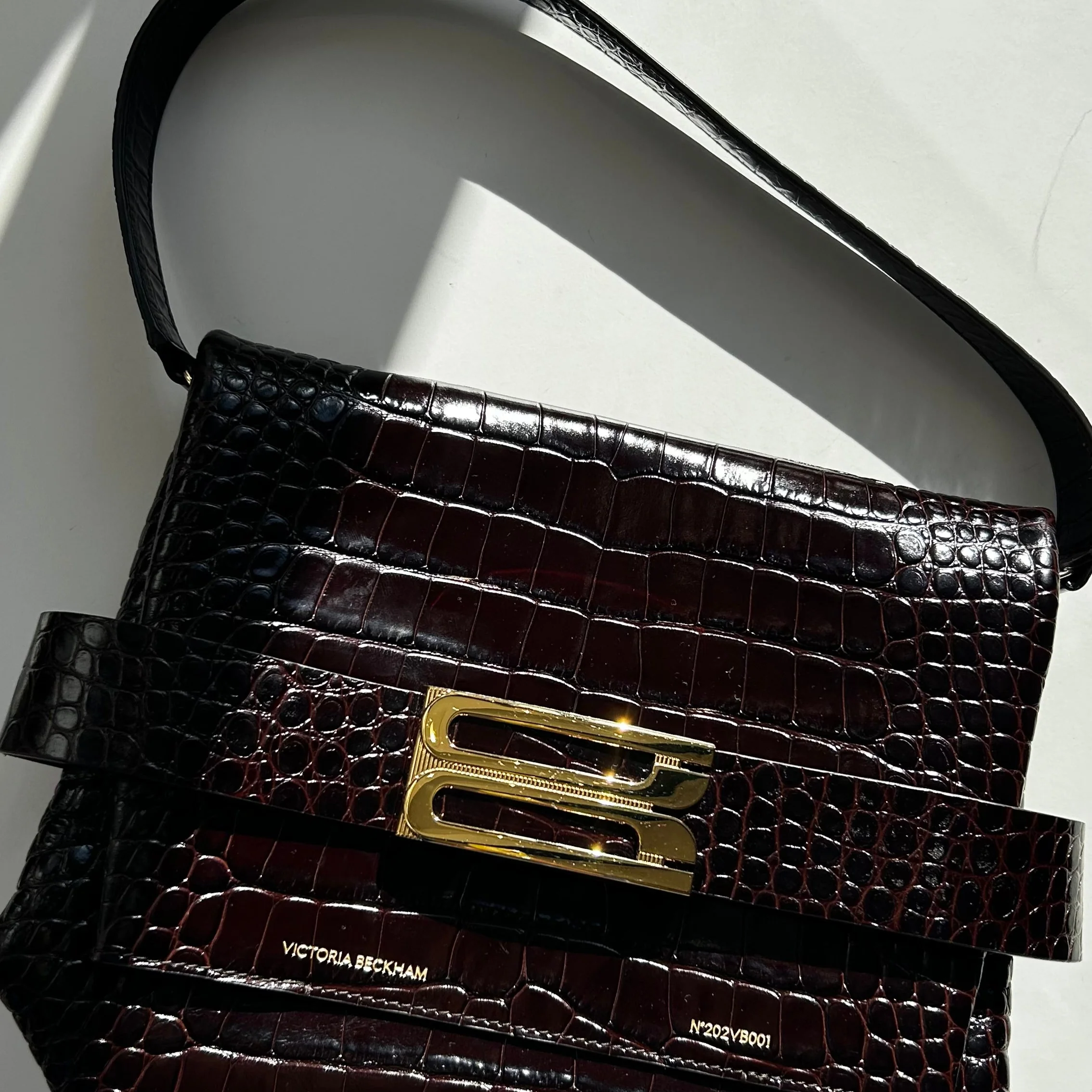 Victoria Beckham Brown Buckle Croc Embossed Bag - Image 9