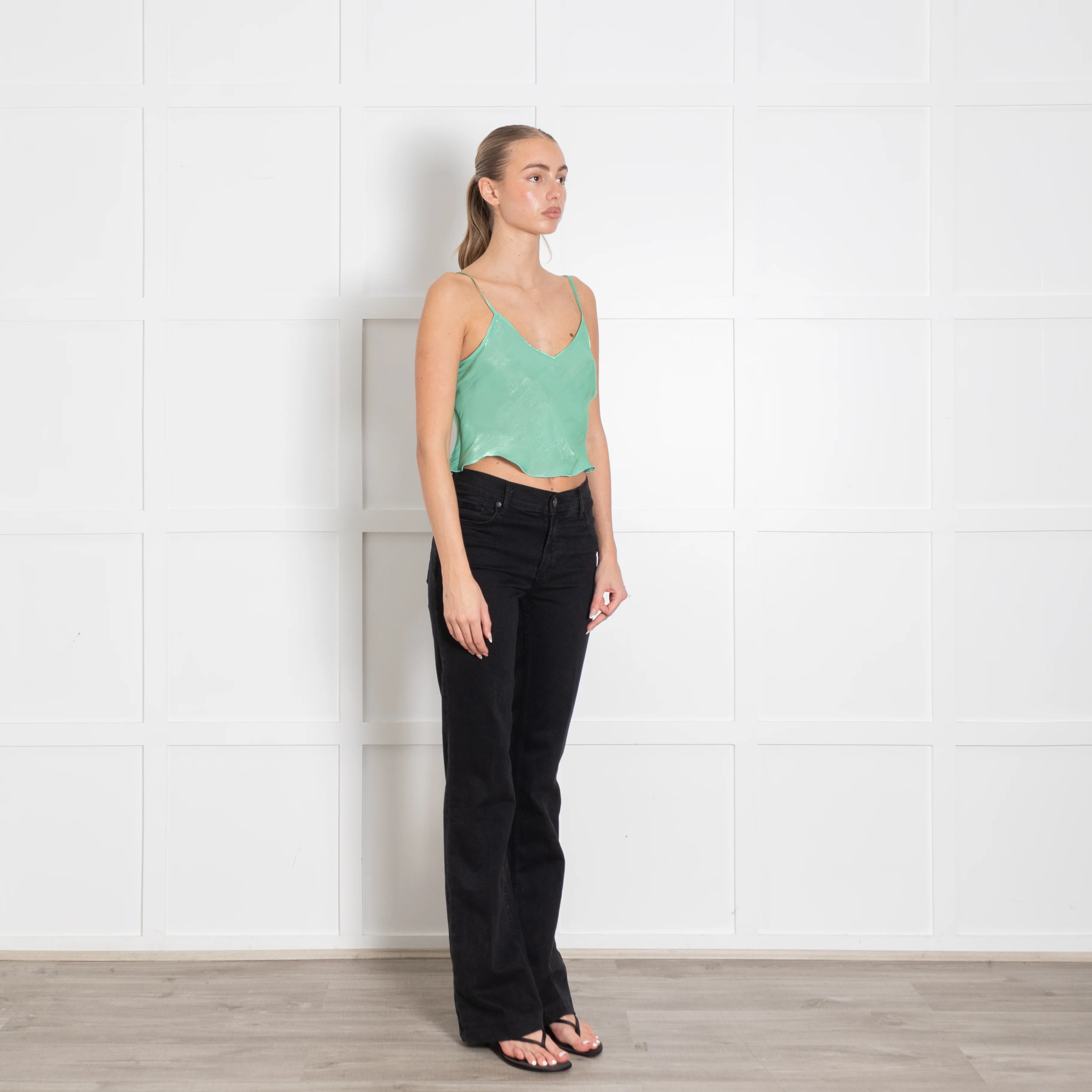 Victoria Beckham Green Shiny Cropped Camisole - Image 7