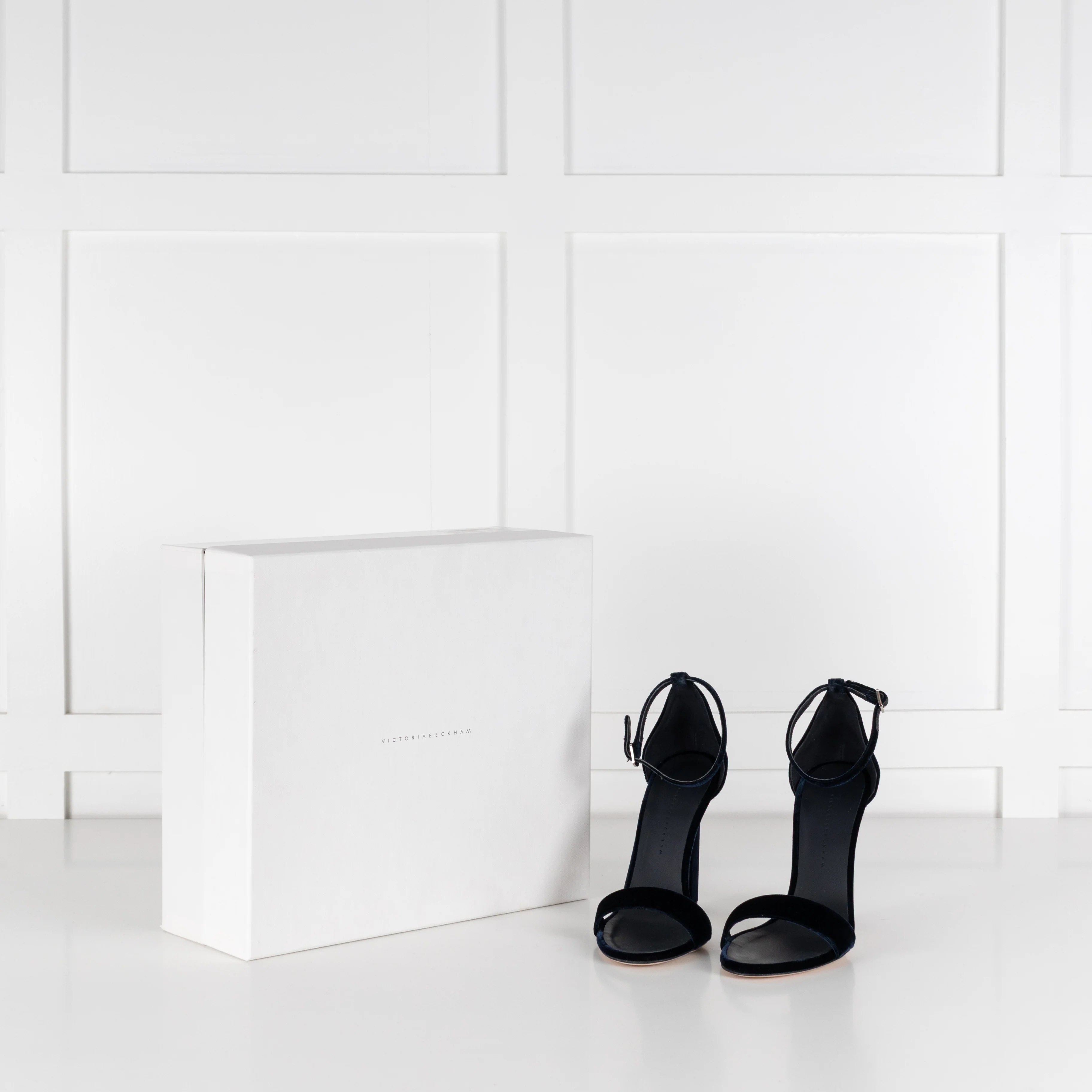 Victoria Beckham Navy Velvet Heeled Sandals - Image 2