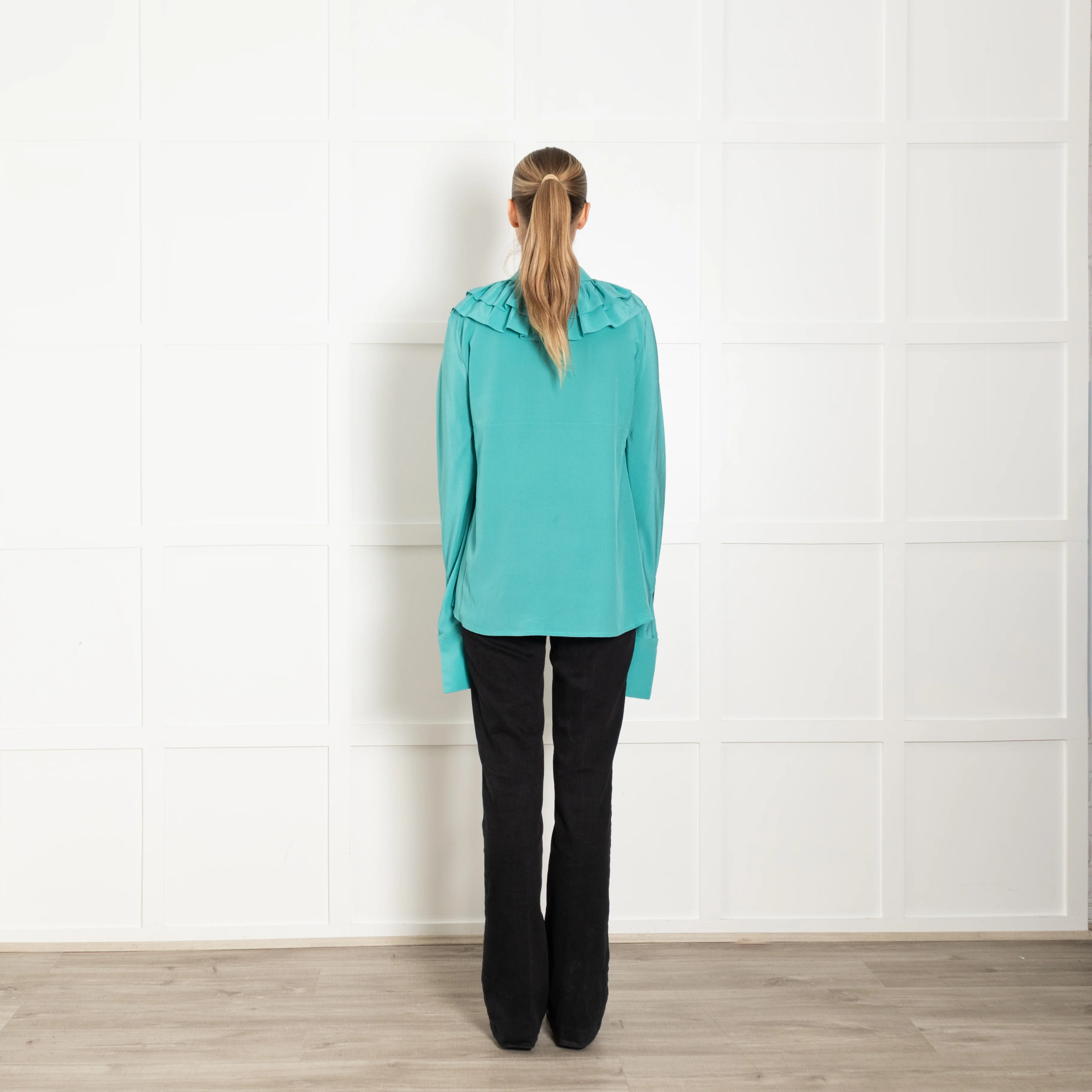 Victoria Beckham Turquoise Frill Neck Blouse - Image 5