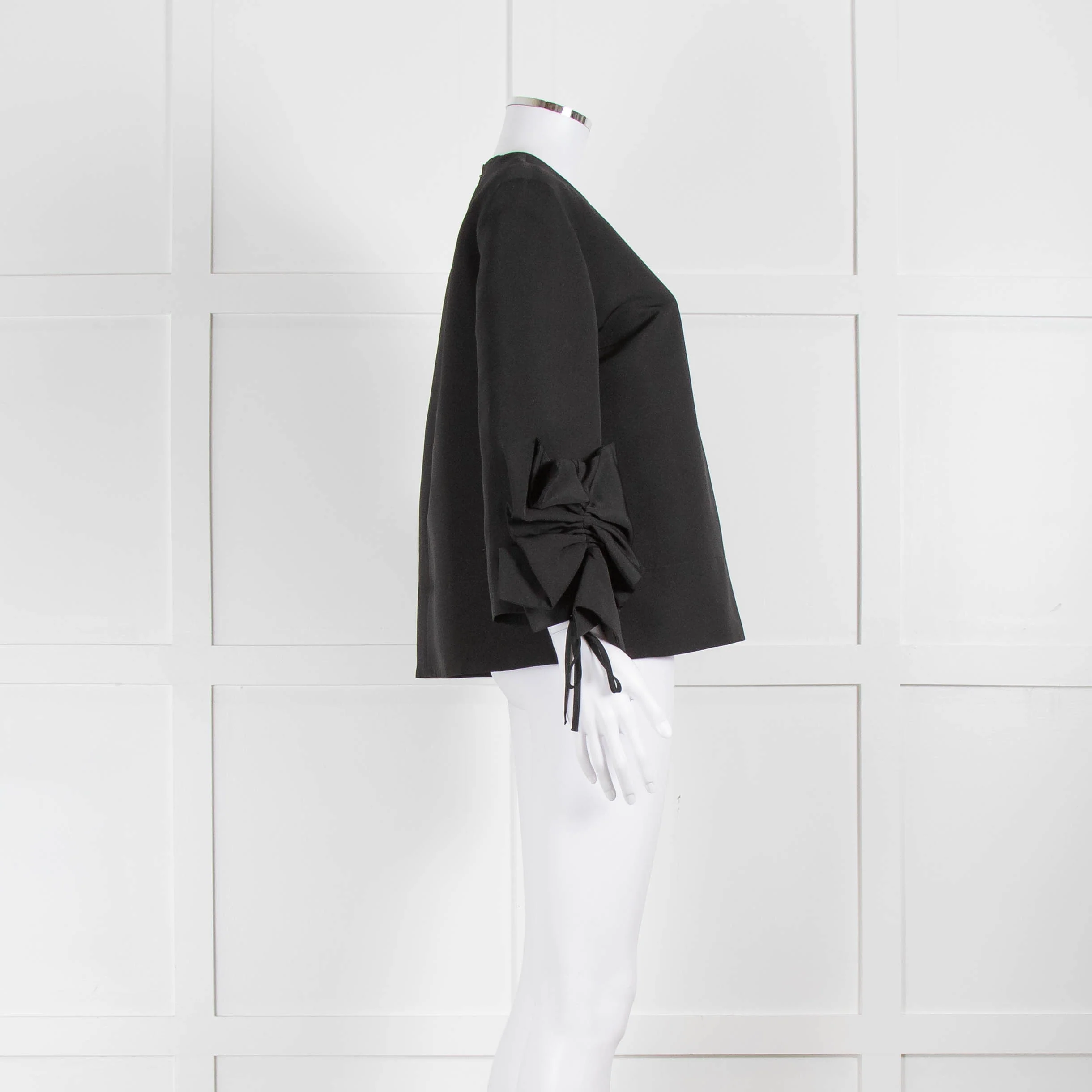 Victoria by Victoria Beckham Structured Black Blouse with Ruched Cuff Detailing - Image 3