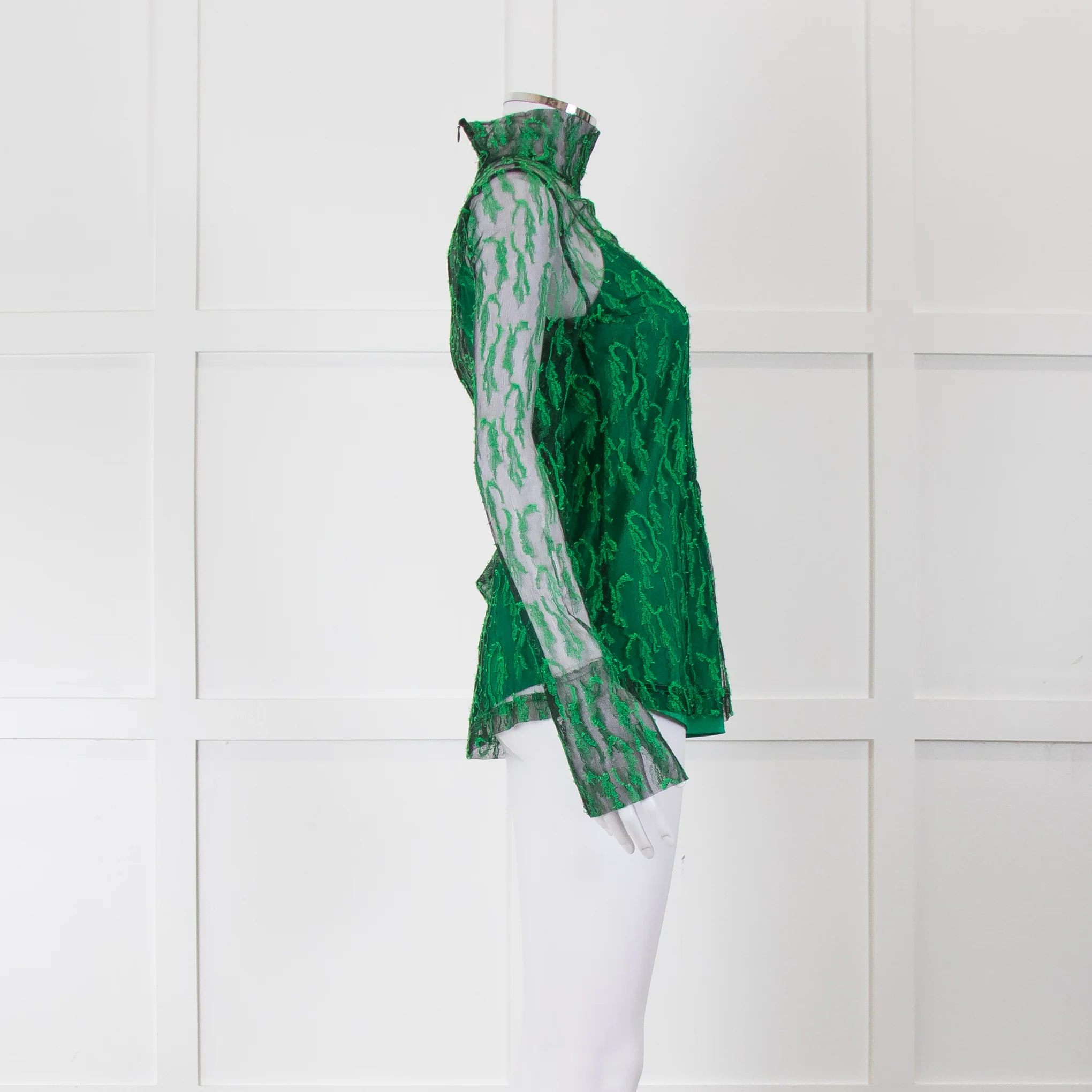 Victoria Beckham Green and Black Lace Fitted Top with Green Slip - Image 3