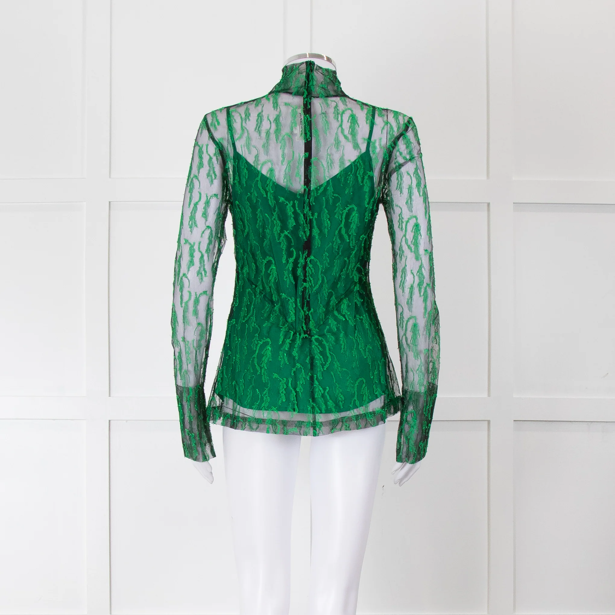 Victoria Beckham Green and Black Lace Fitted Top with Green Slip - Image 5