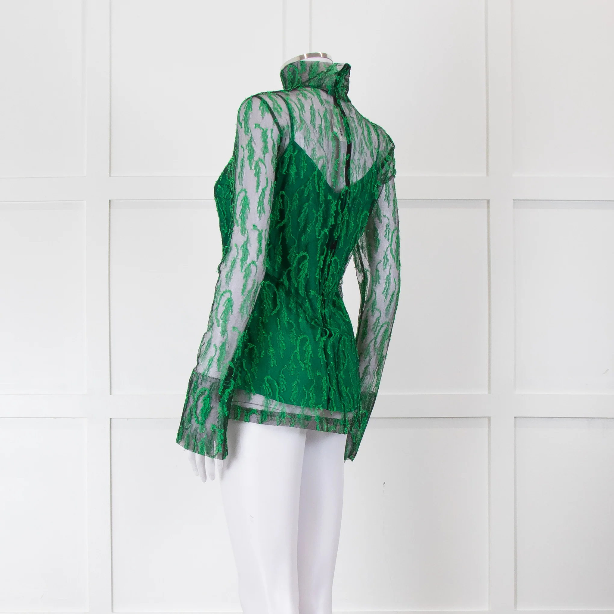 Victoria Beckham Green and Black Lace Fitted Top with Green Slip - Image 6