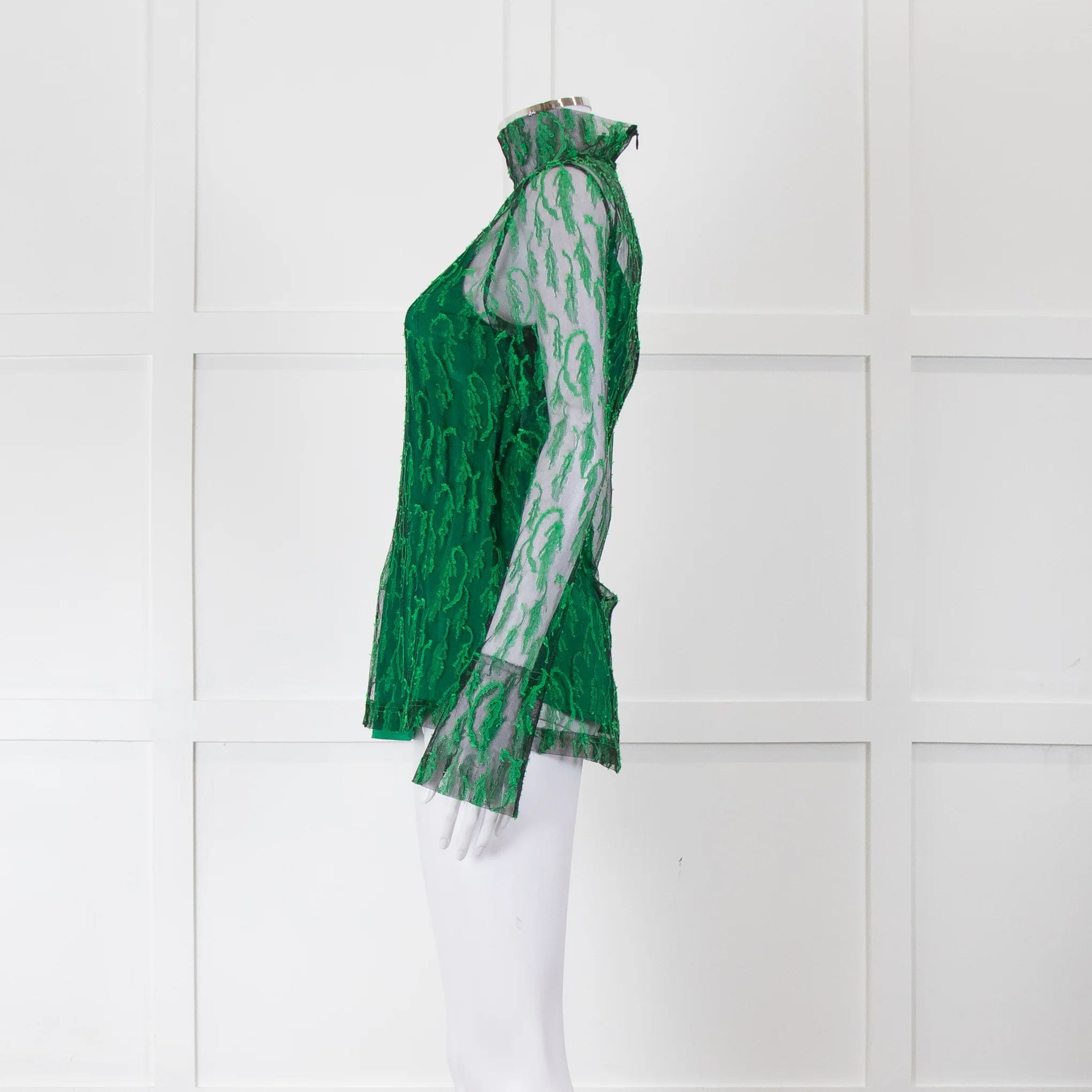Victoria Beckham Green and Black Lace Fitted Top with Green Slip - Image 7