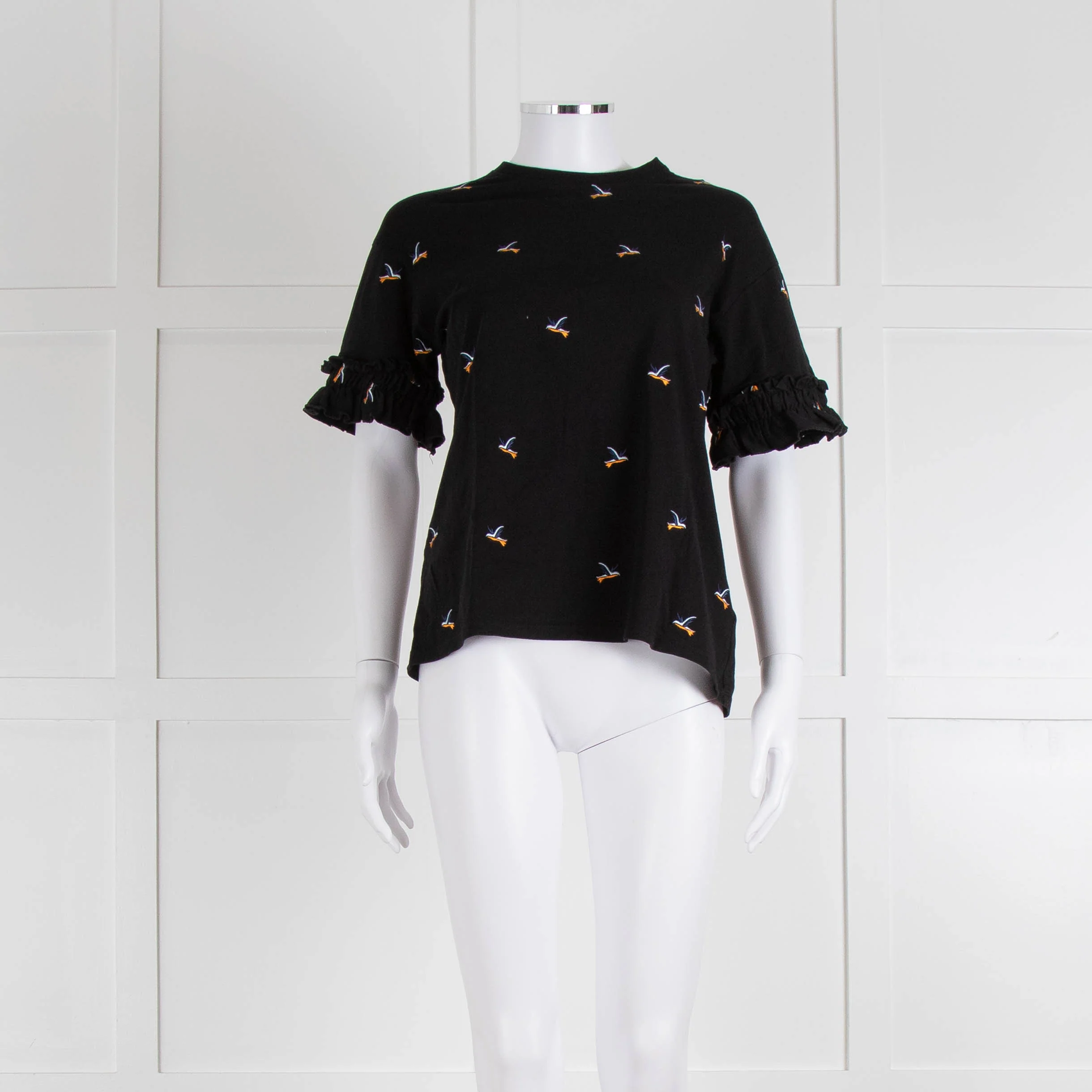 Victoria Victoria Beckham Black Bird Frill Trim T-Shirt