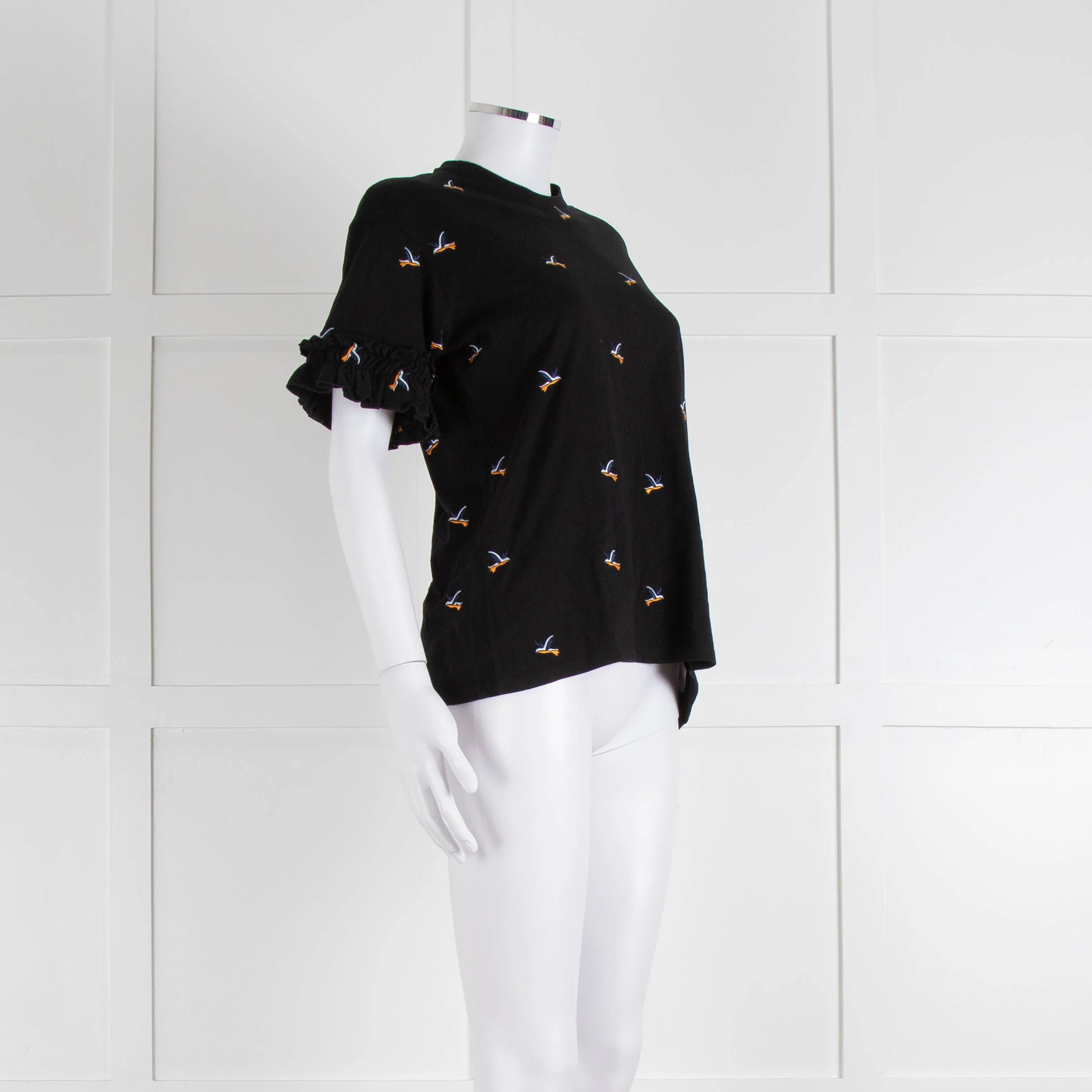 Victoria Victoria Beckham Black Bird Frill Trim T-Shirt - Image 2