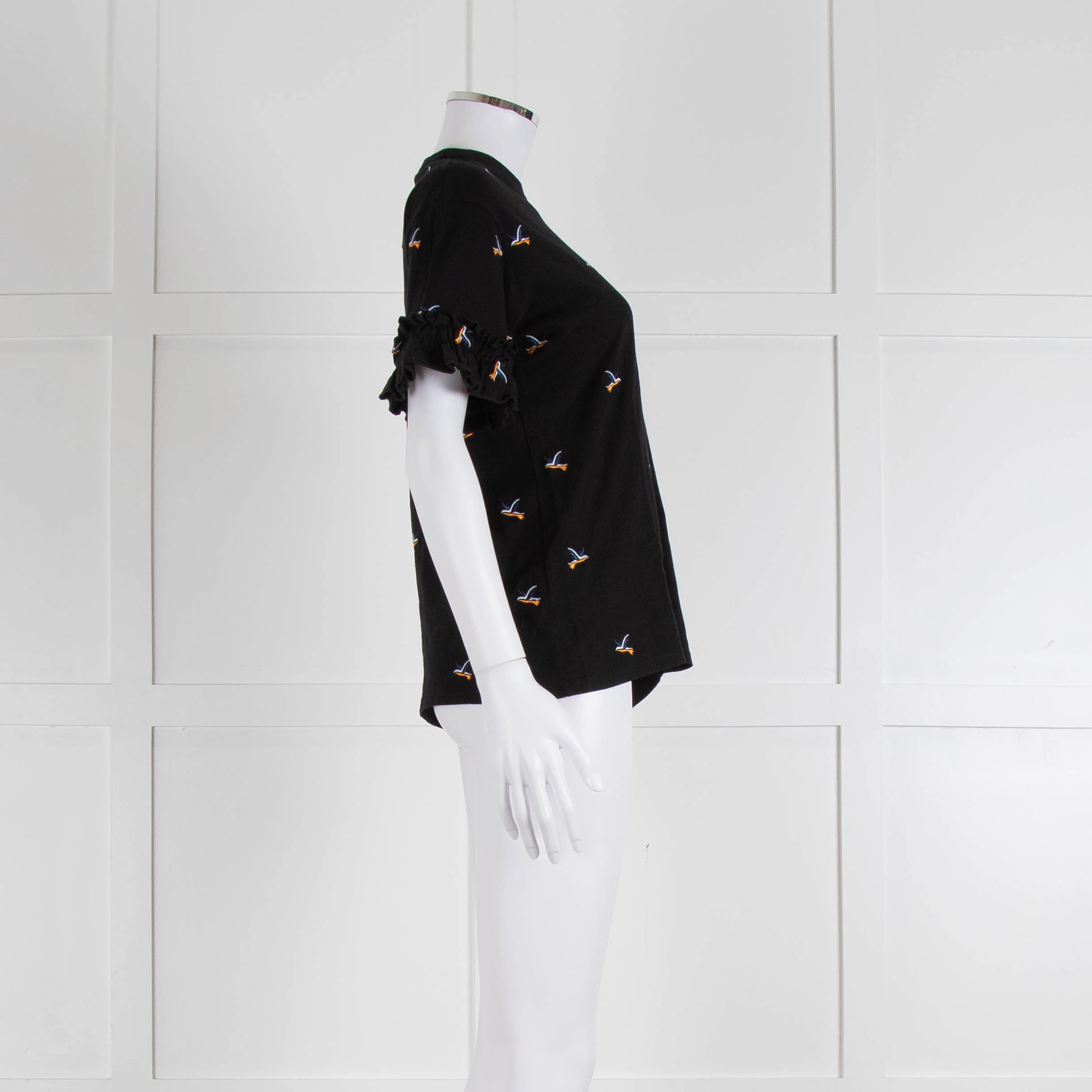 Victoria Victoria Beckham Black Bird Frill Trim T-Shirt - Image 3