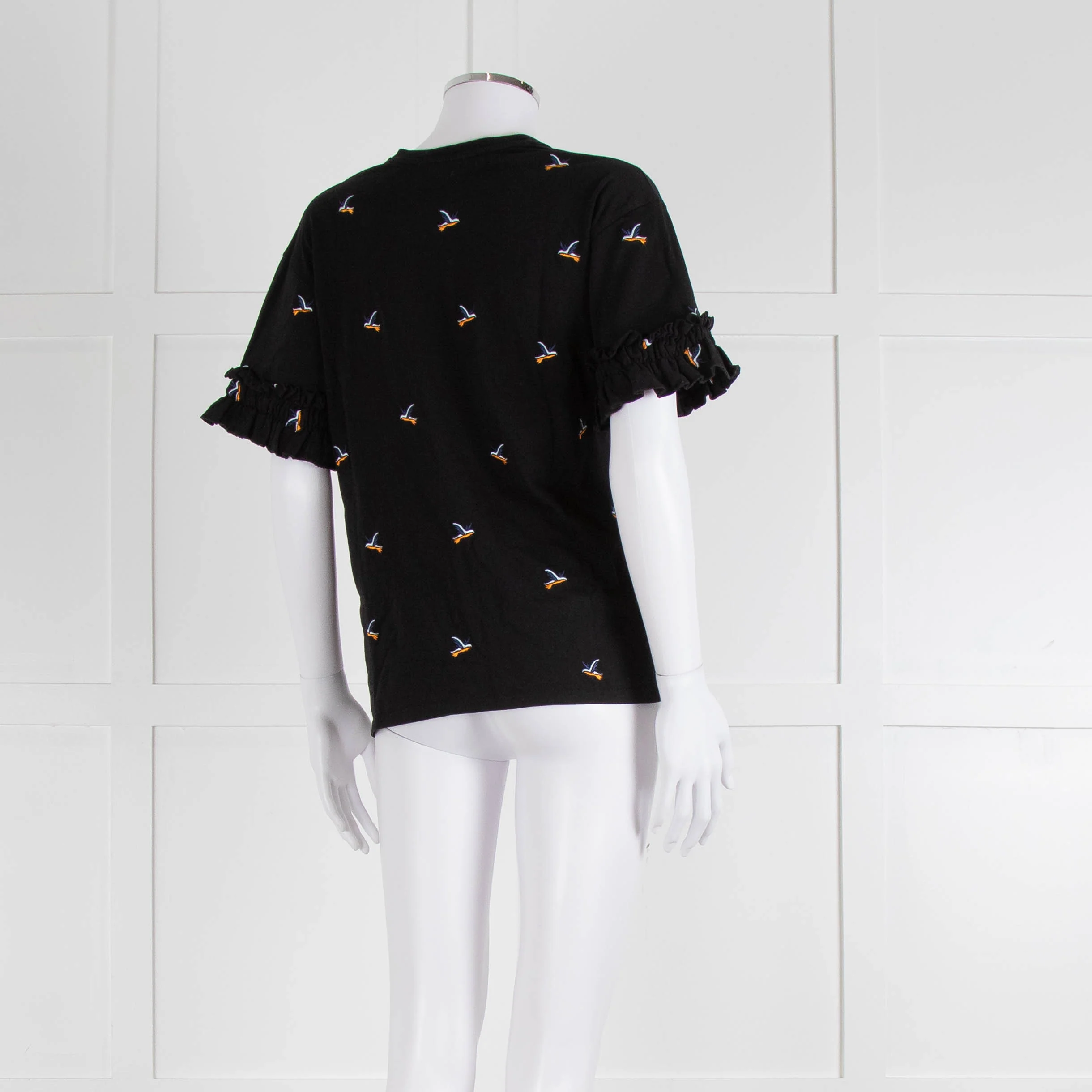 Victoria Victoria Beckham Black Bird Frill Trim T-Shirt - Image 4