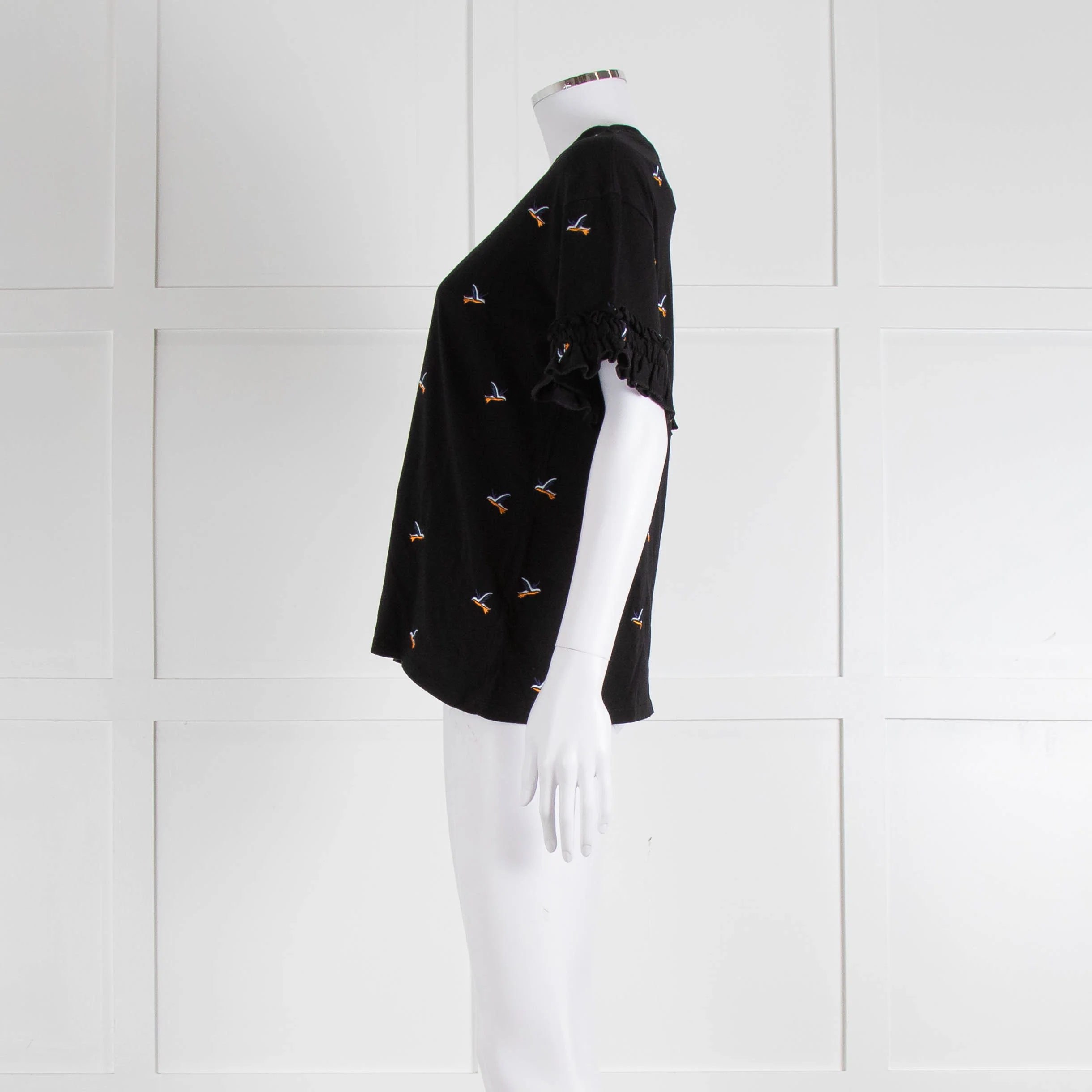 Victoria Victoria Beckham Black Bird Frill Trim T-Shirt - Image 7