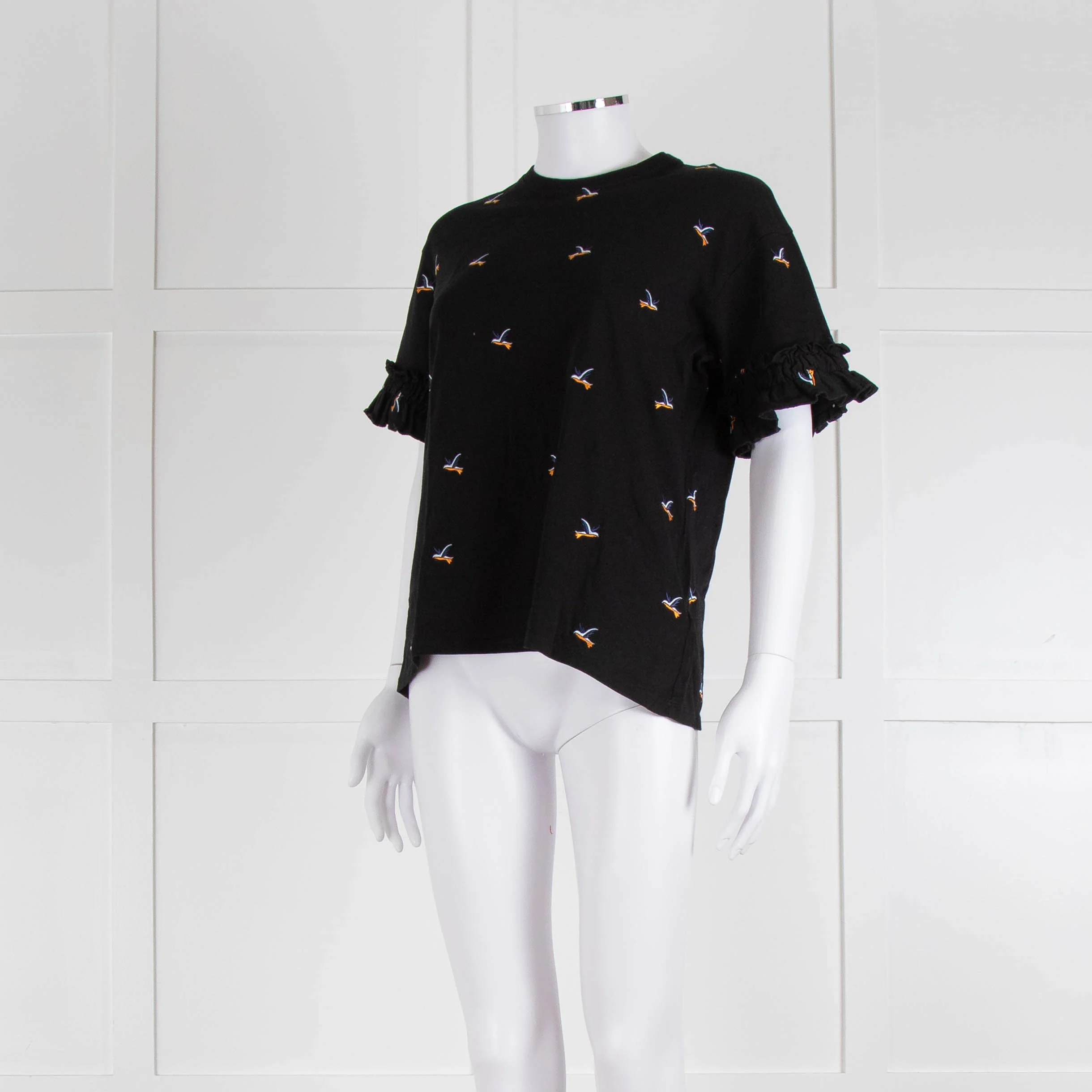 Victoria Victoria Beckham Black Bird Frill Trim T-Shirt - Image 8