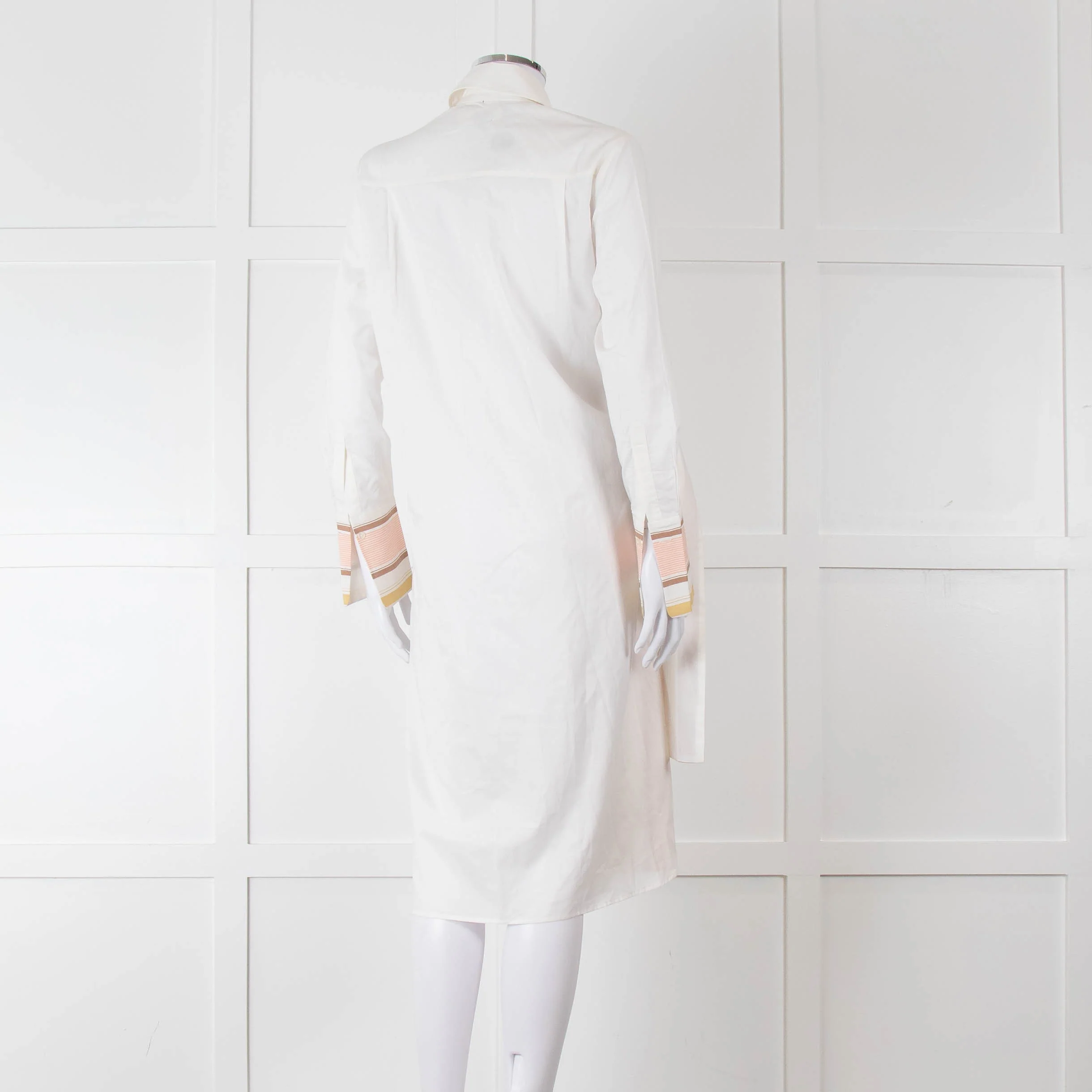 Victoria Victoria Beckham Cream Orange Striped Fine Cotton Tie Up Shirt Dress - Image 4