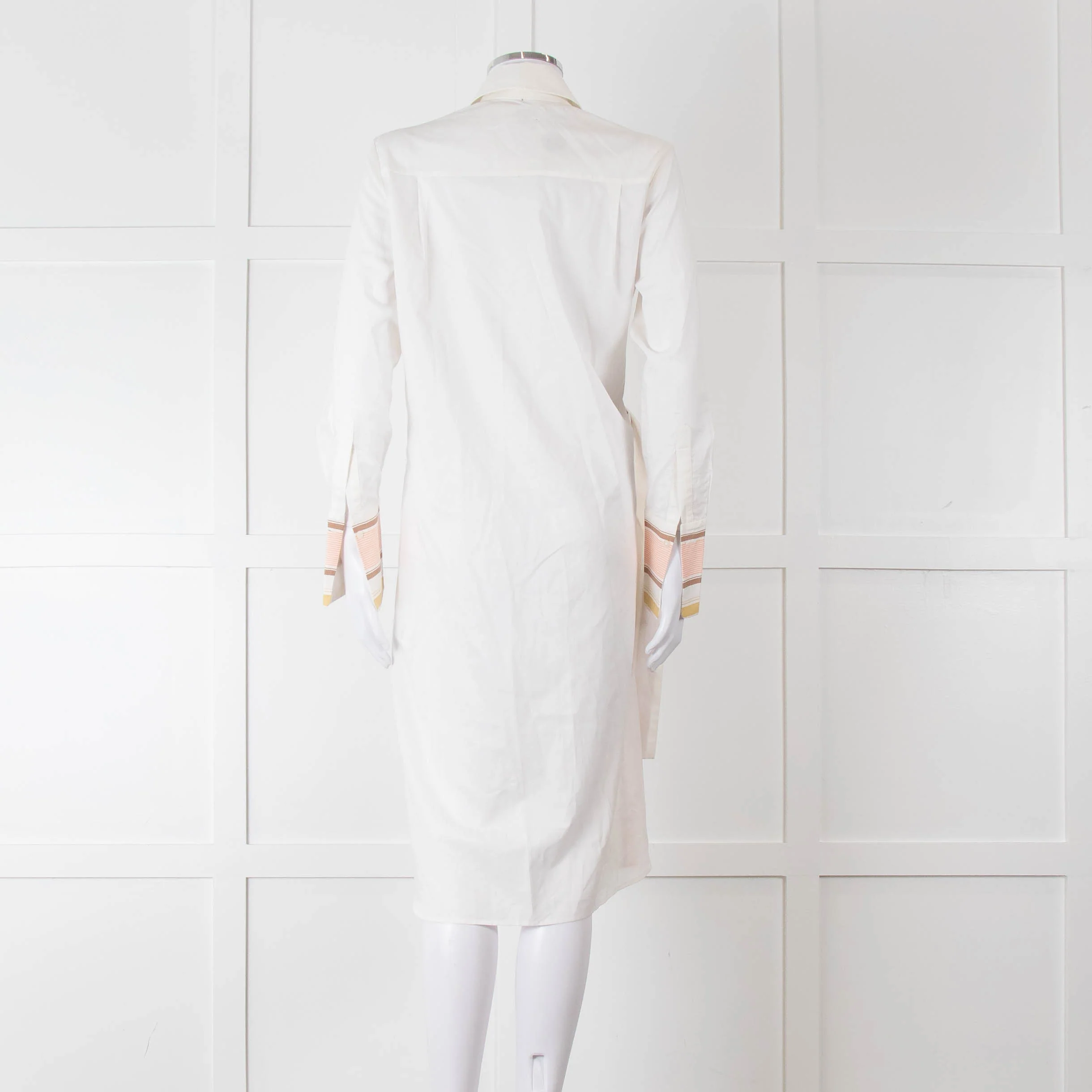 Victoria Victoria Beckham Cream Orange Striped Fine Cotton Tie Up Shirt Dress - Image 5