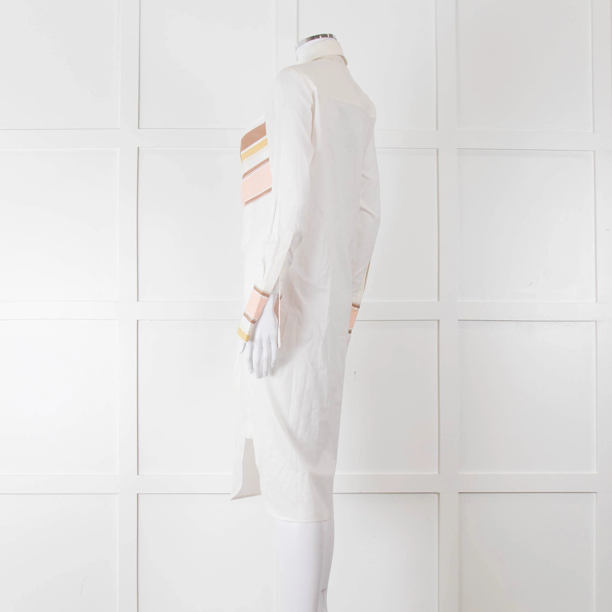 Victoria Victoria Beckham Cream Orange Striped Fine Cotton Tie Up Shirt Dress - Image 6