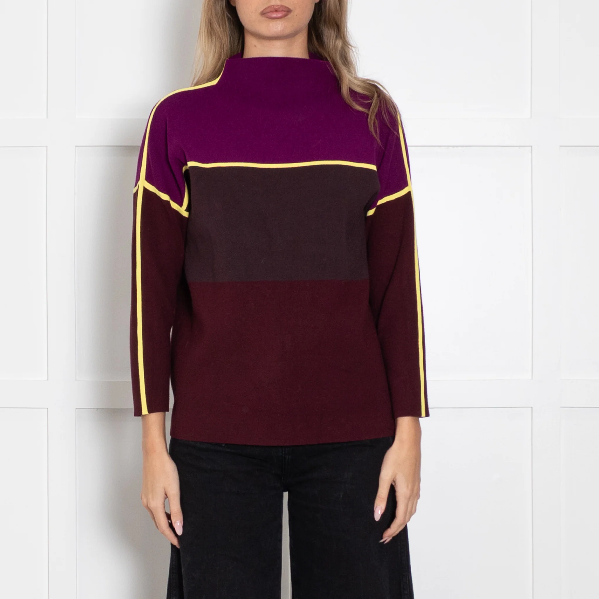 Victoria Victoria Beckham Purple & Yellow Colour Block Funnel Neck Jumper - Image 2