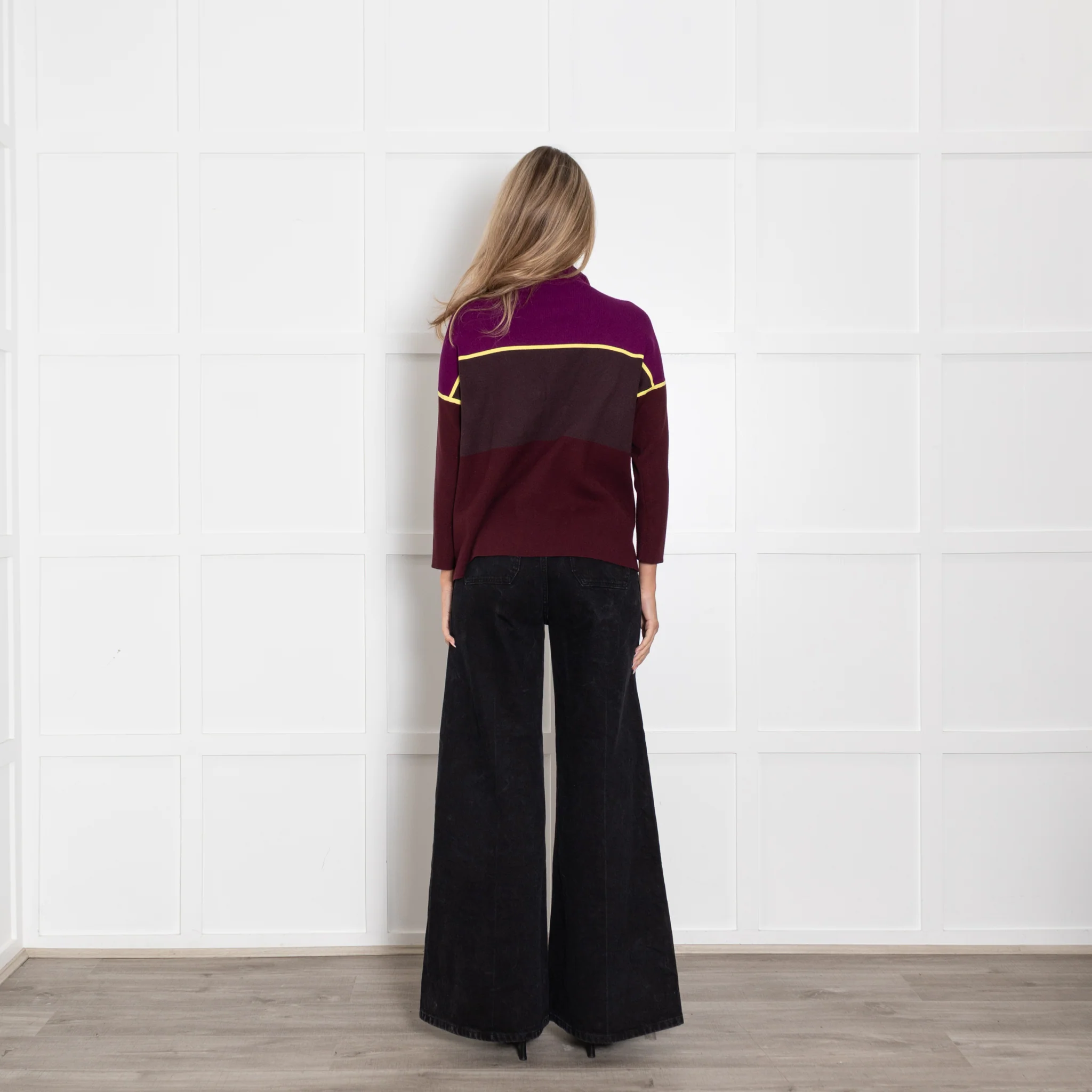 Victoria Victoria Beckham Purple & Yellow Colour Block Funnel Neck Jumper - Image 5