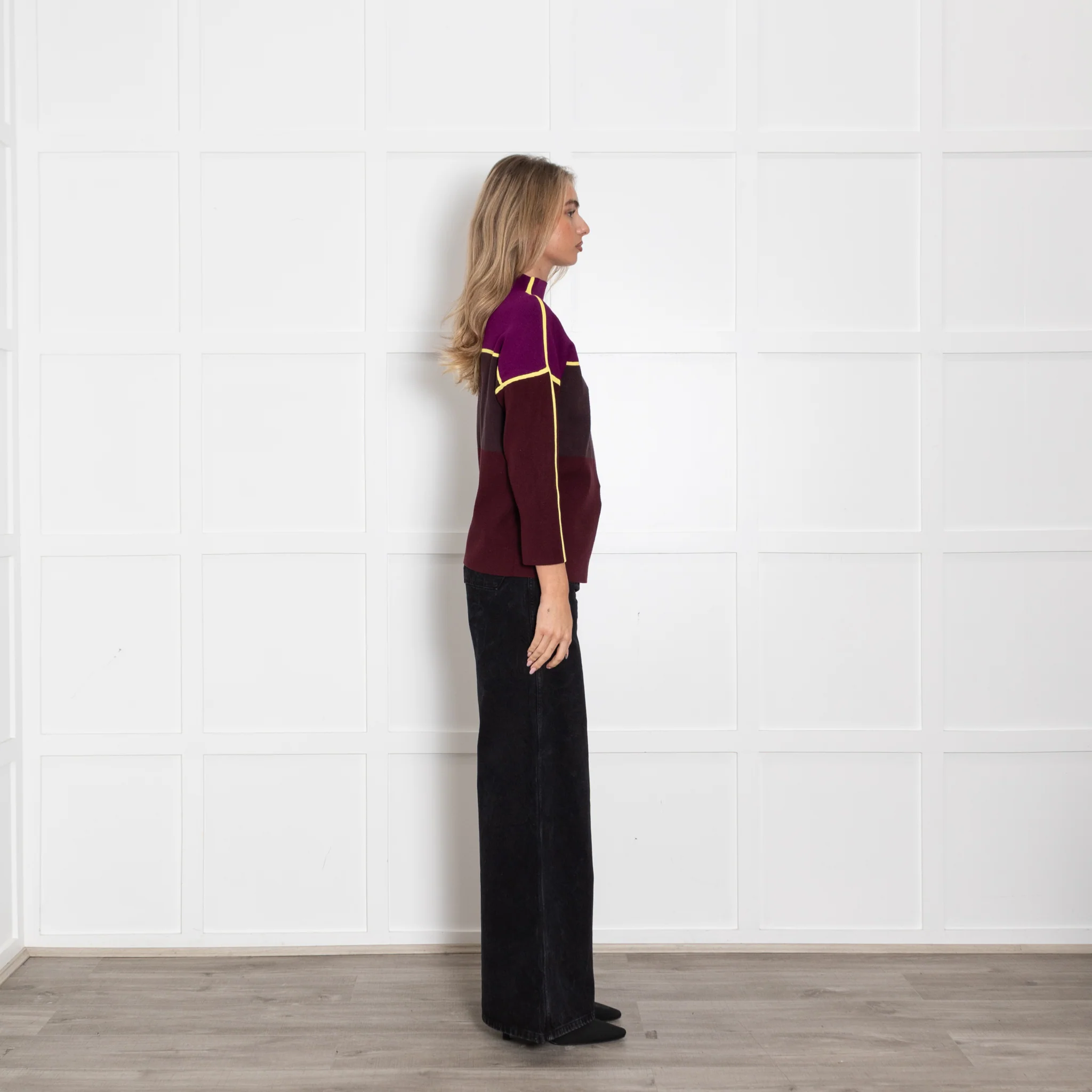 Victoria Victoria Beckham Purple & Yellow Colour Block Funnel Neck Jumper - Image 6