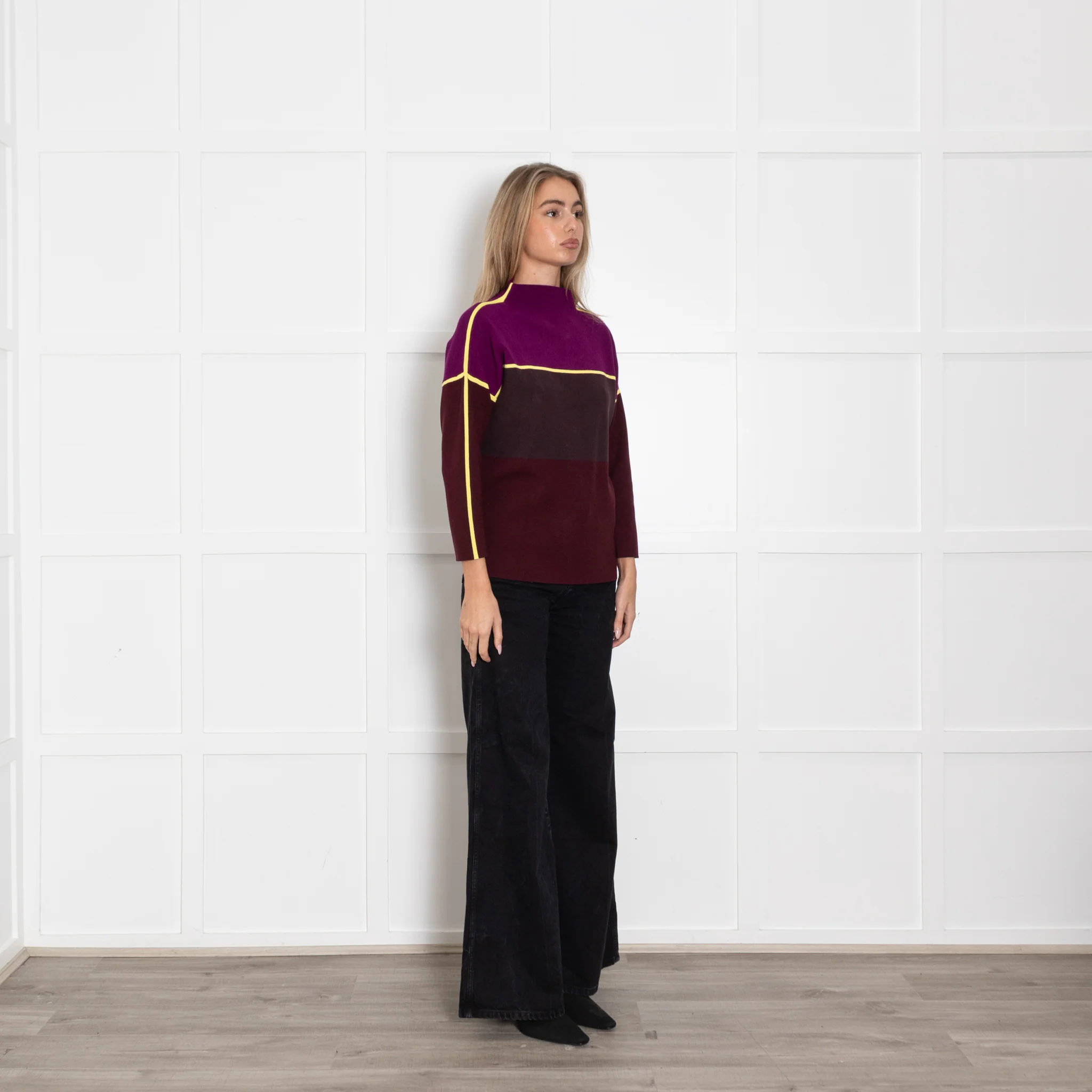 Victoria Victoria Beckham Purple & Yellow Colour Block Funnel Neck Jumper - Image 7