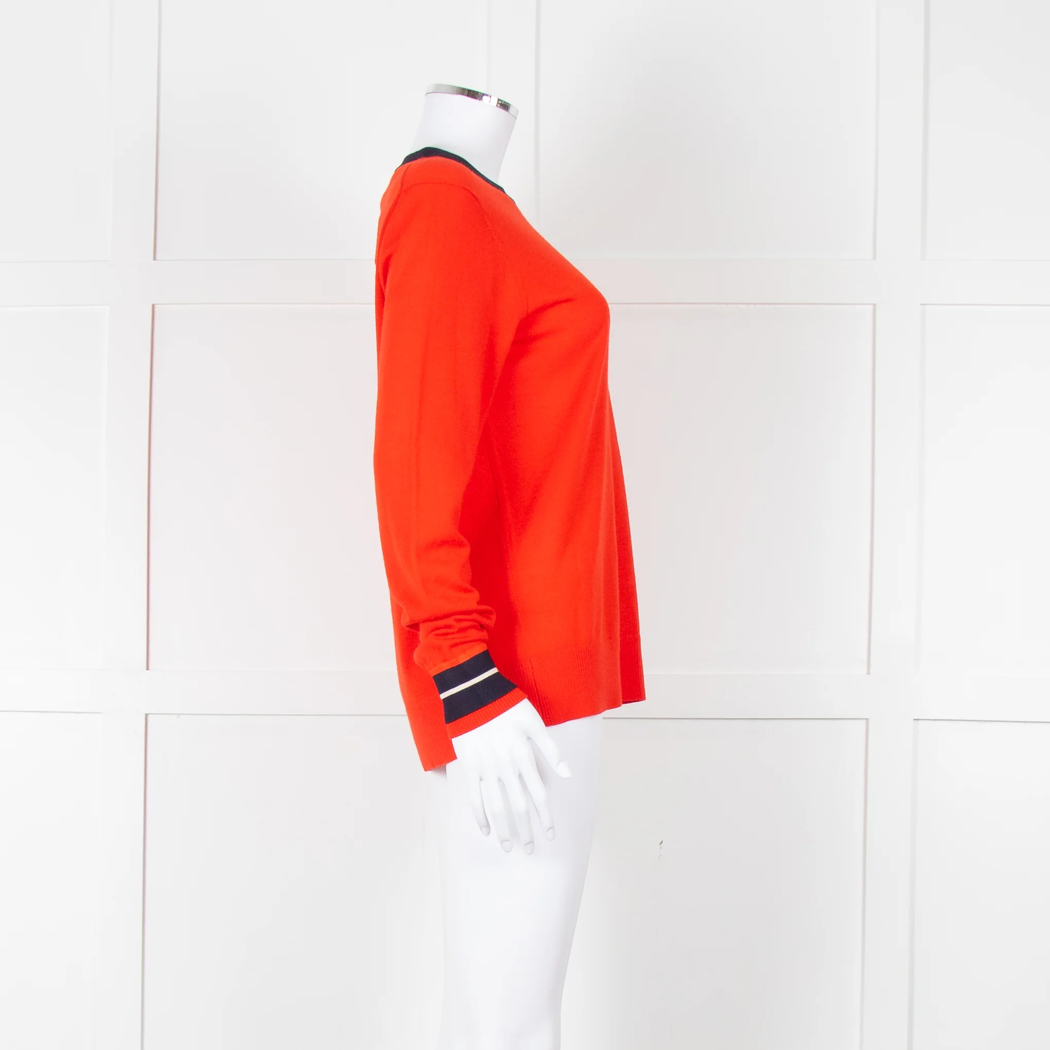 Victoria Victoria Beckham Red Blue Trim Fine Wool Sweater - Image 3
