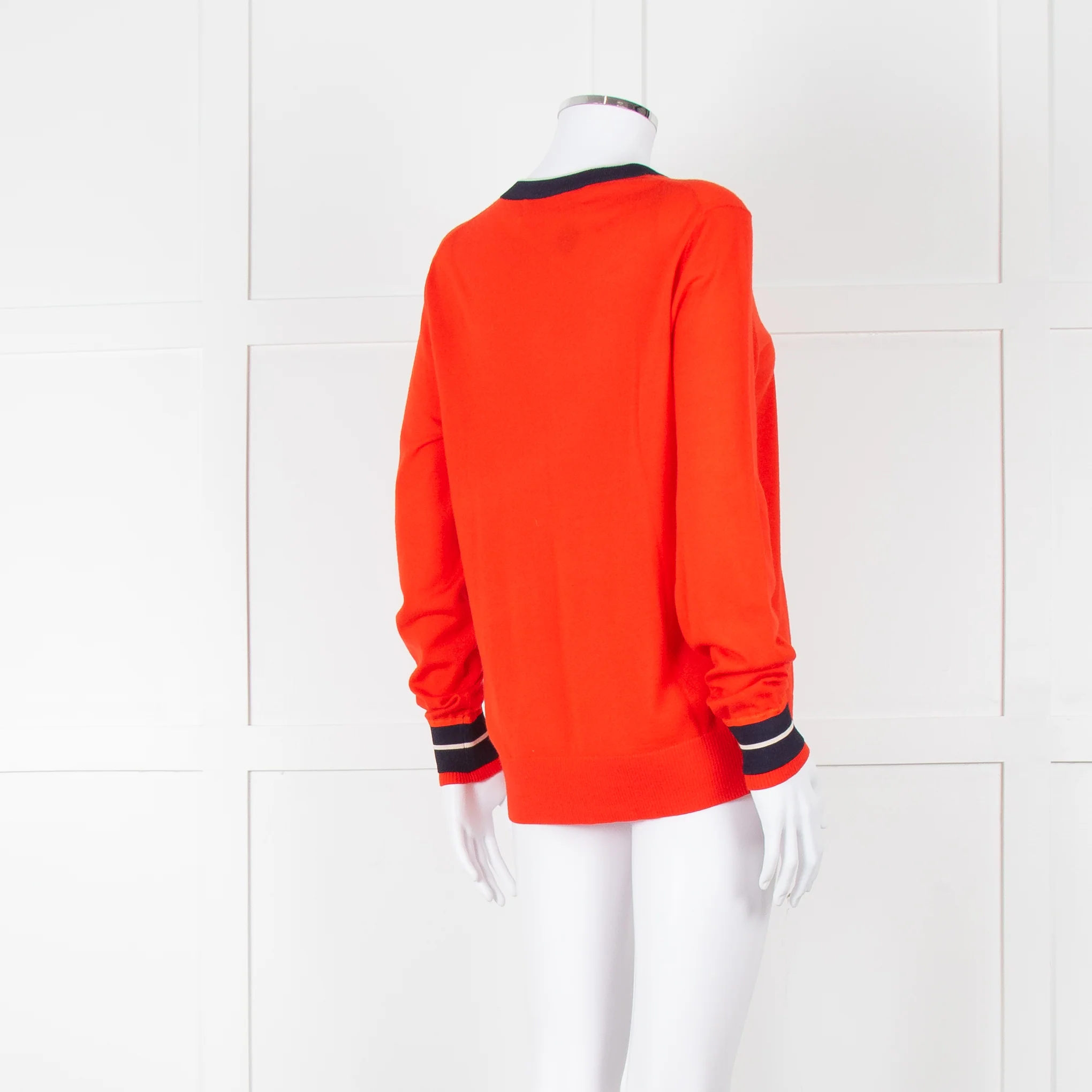 Victoria Victoria Beckham Red Blue Trim Fine Wool Sweater - Image 4