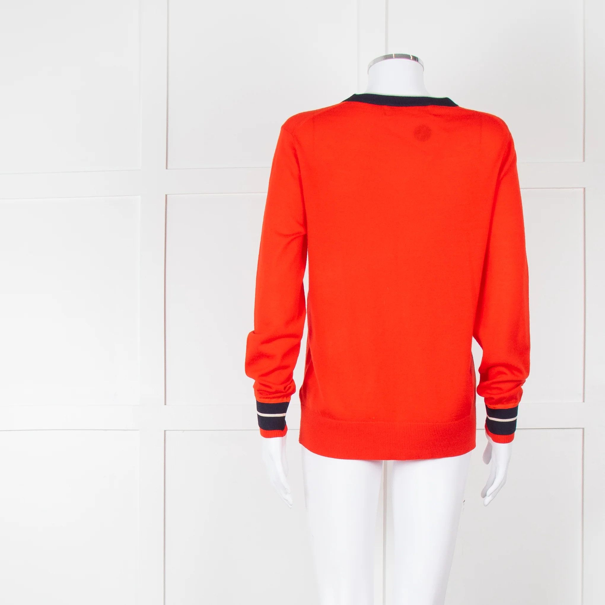 Victoria Victoria Beckham Red Blue Trim Fine Wool Sweater - Image 5
