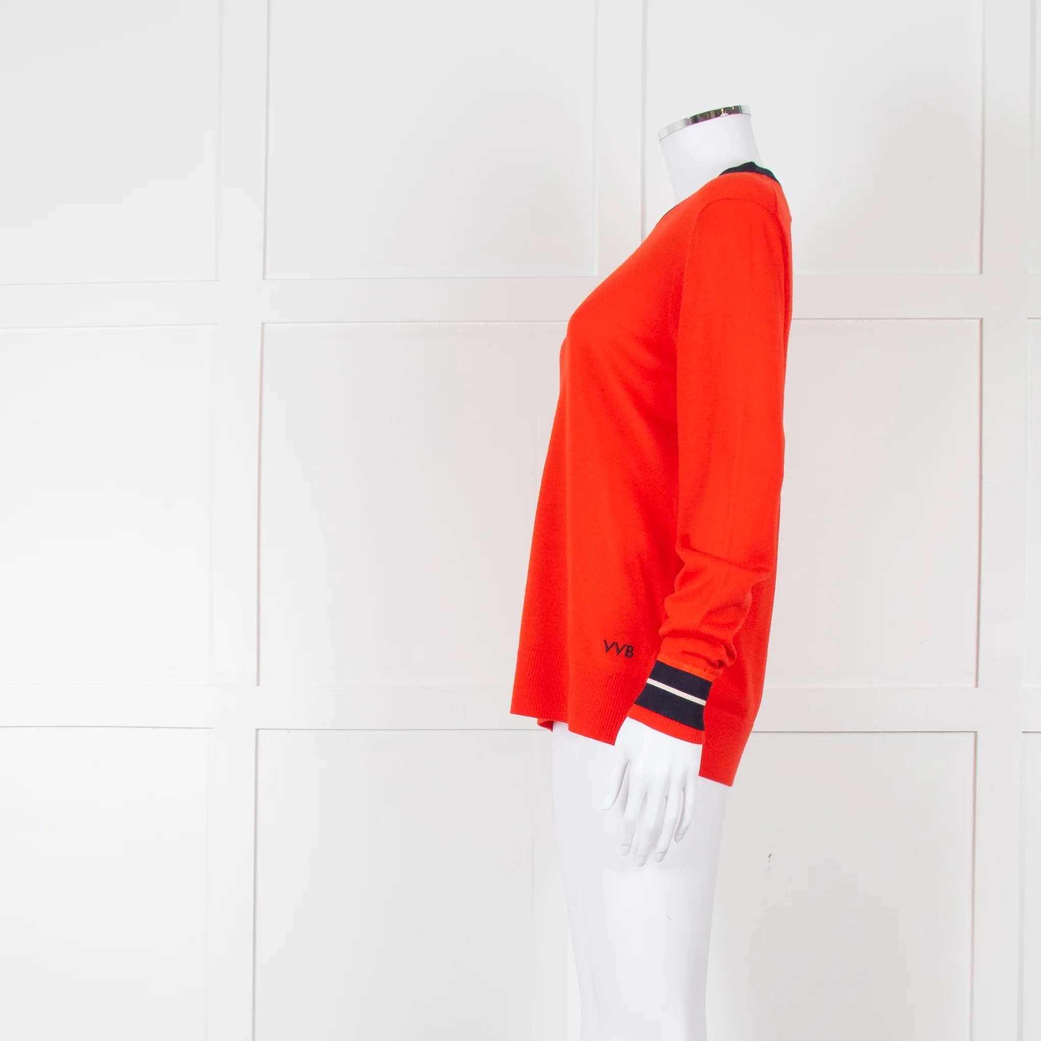 Victoria Victoria Beckham Red Blue Trim Fine Wool Sweater - Image 7