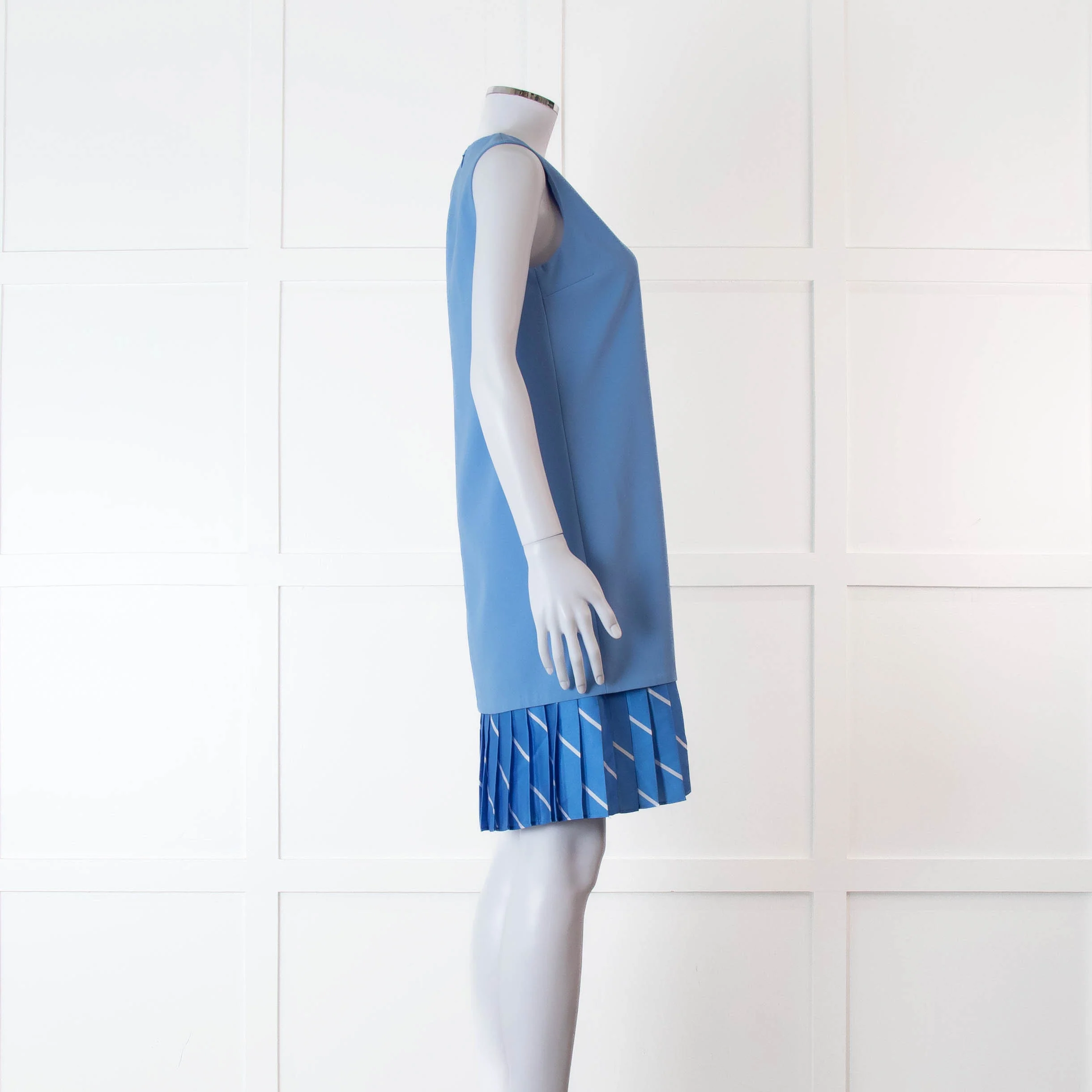 Victoria Victoria Beckham Blue Shift Dress With Contrast Pleated Hem - Image 3