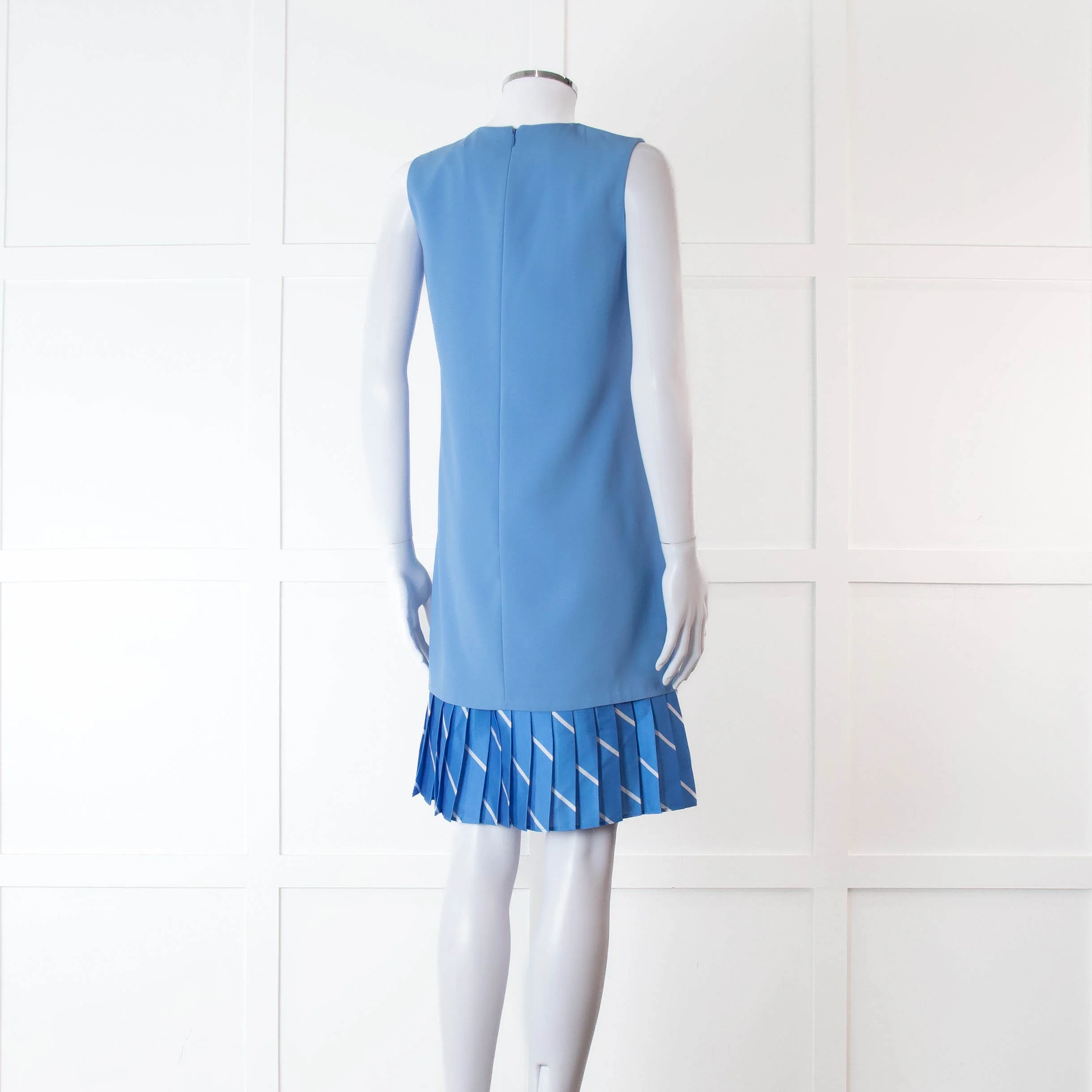 Victoria Victoria Beckham Blue Shift Dress With Contrast Pleated Hem - Image 4
