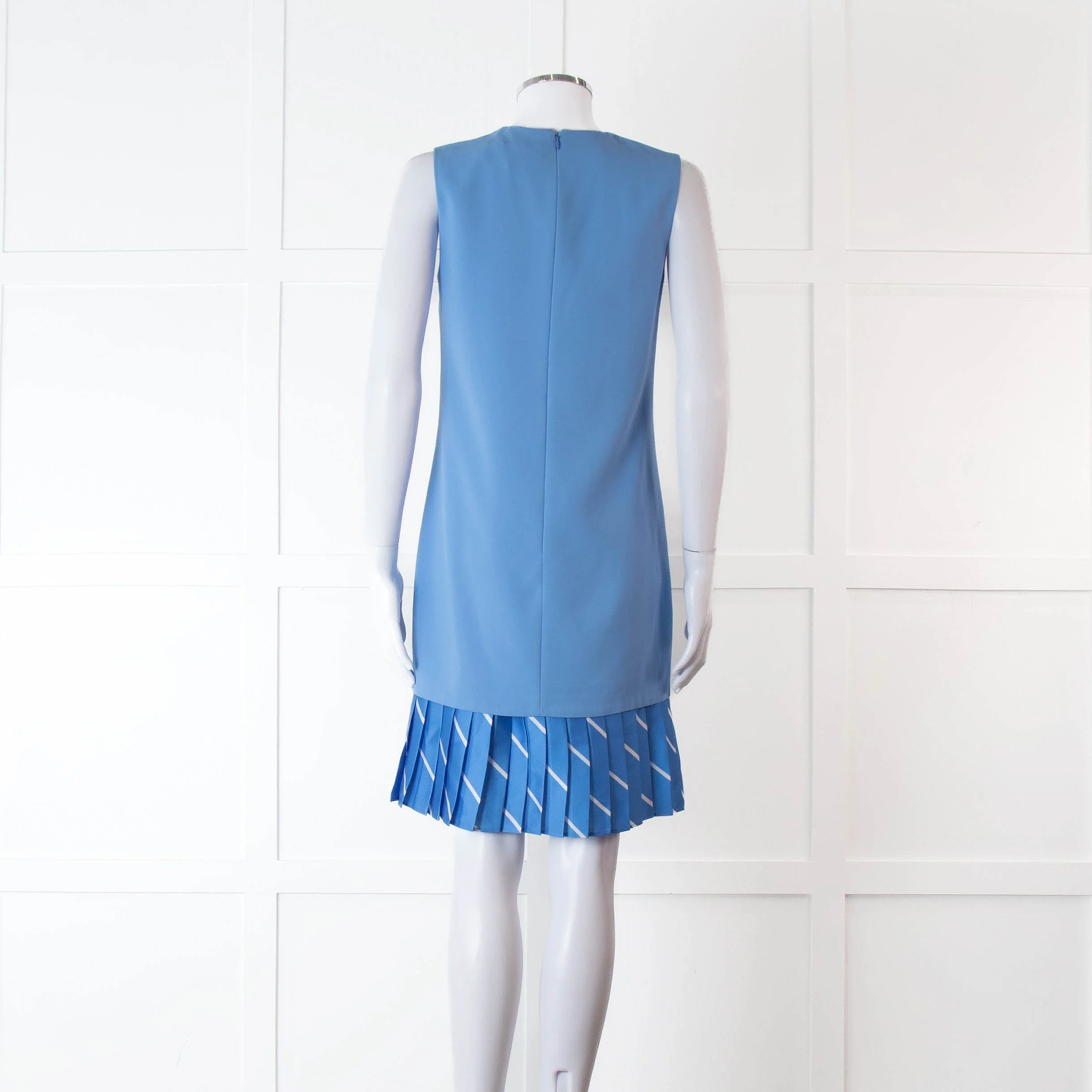Victoria Victoria Beckham Blue Shift Dress With Contrast Pleated Hem - Image 5